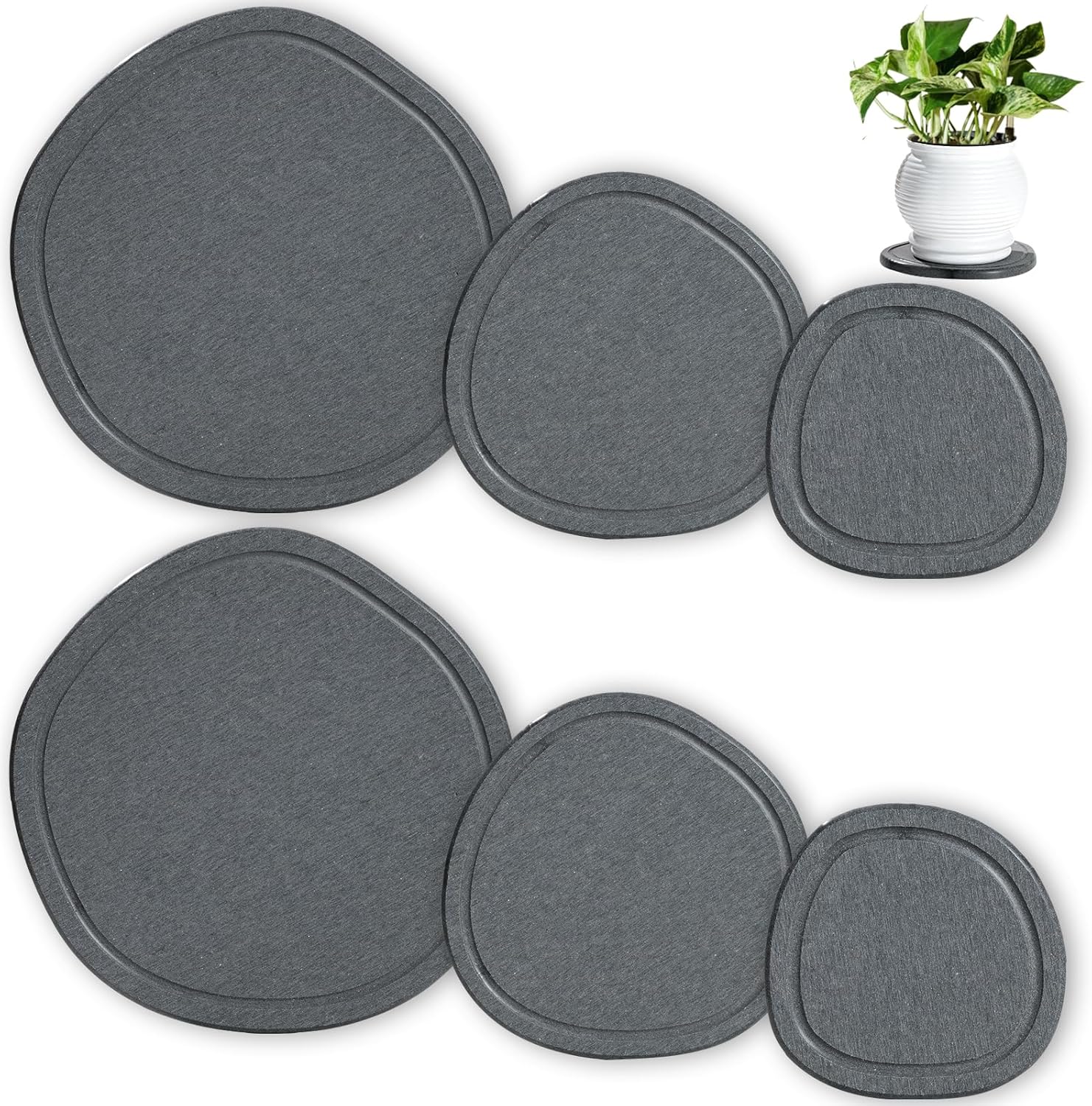 4 6 8 Inch 6 Pack Diatomaceous Earth Plant Pot Saucers Trays for Indoors No Holes, Diatomite Plant Drip Water Catcher Tray for Pots, Planter Drainage Saucers Plates to Catch Water, Deep Grey