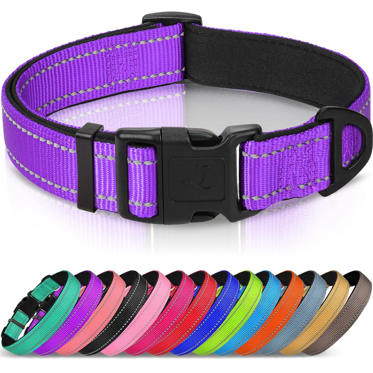 Reflective Dog Collar,Soft Neoprene Padded Breathable Nylon Pet Collar Adjustable for Large Dogs,Purple,L