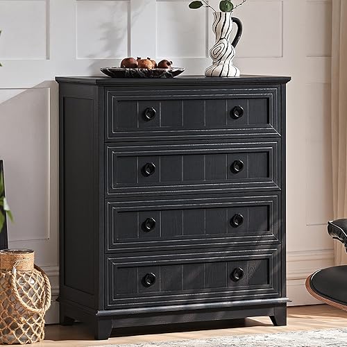 Miniatura 69 de Cómoda rústica de 5 cajones para dormitorio, cómoda pequeña de 33.2 pulgadas de alto y cómoda, cómoda de madera rústica con mango de metal, Conjunto