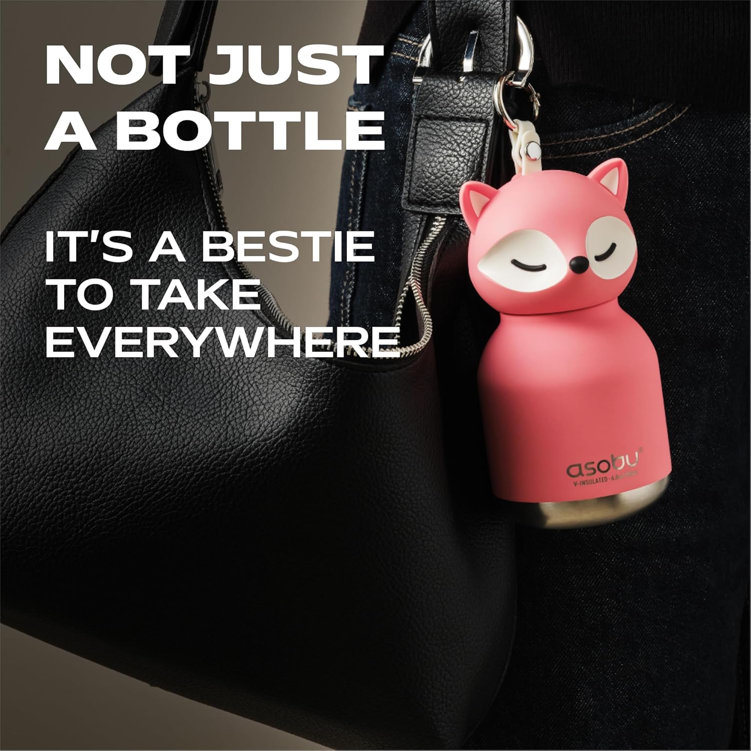 Mini Bestie Water Bottle Cute Collectible Character Bottle for All Ages Leakproof Stainless Steel, 6.7oz, BPA-Free with Strap & Clip Insulated Bottle for Travel, Work & Gifting