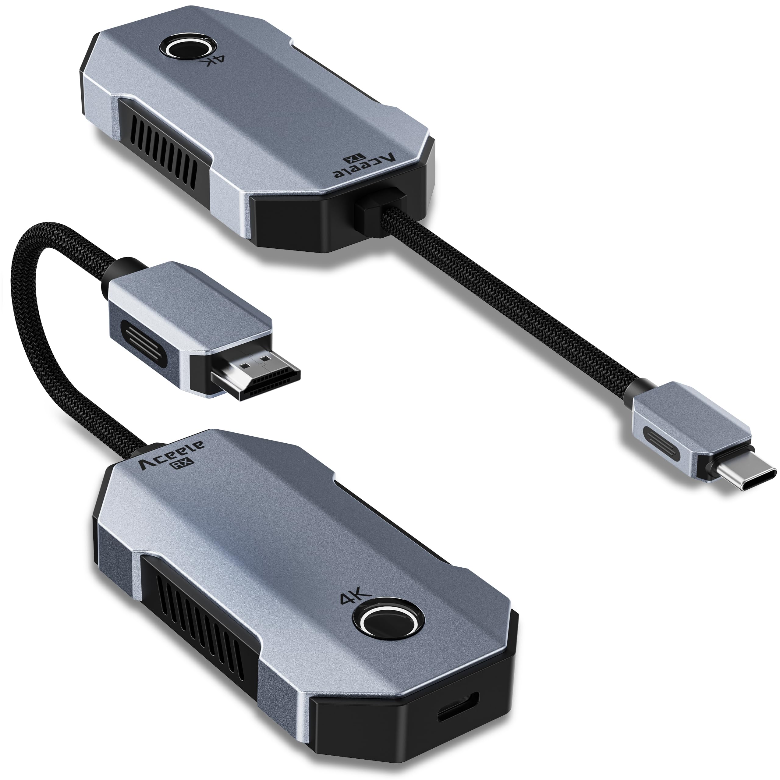 Aceele USB C a HDMI Wireless, 4K/30Hz Trasmettitore(con PD Ricarica) e Ricevitore Wireless HDMI Dongle, Portata 80M, 2,4/5G Streaming Video/Audio da Laptop, Telefono, iPad Pro a Monitor/TV/Proiettore