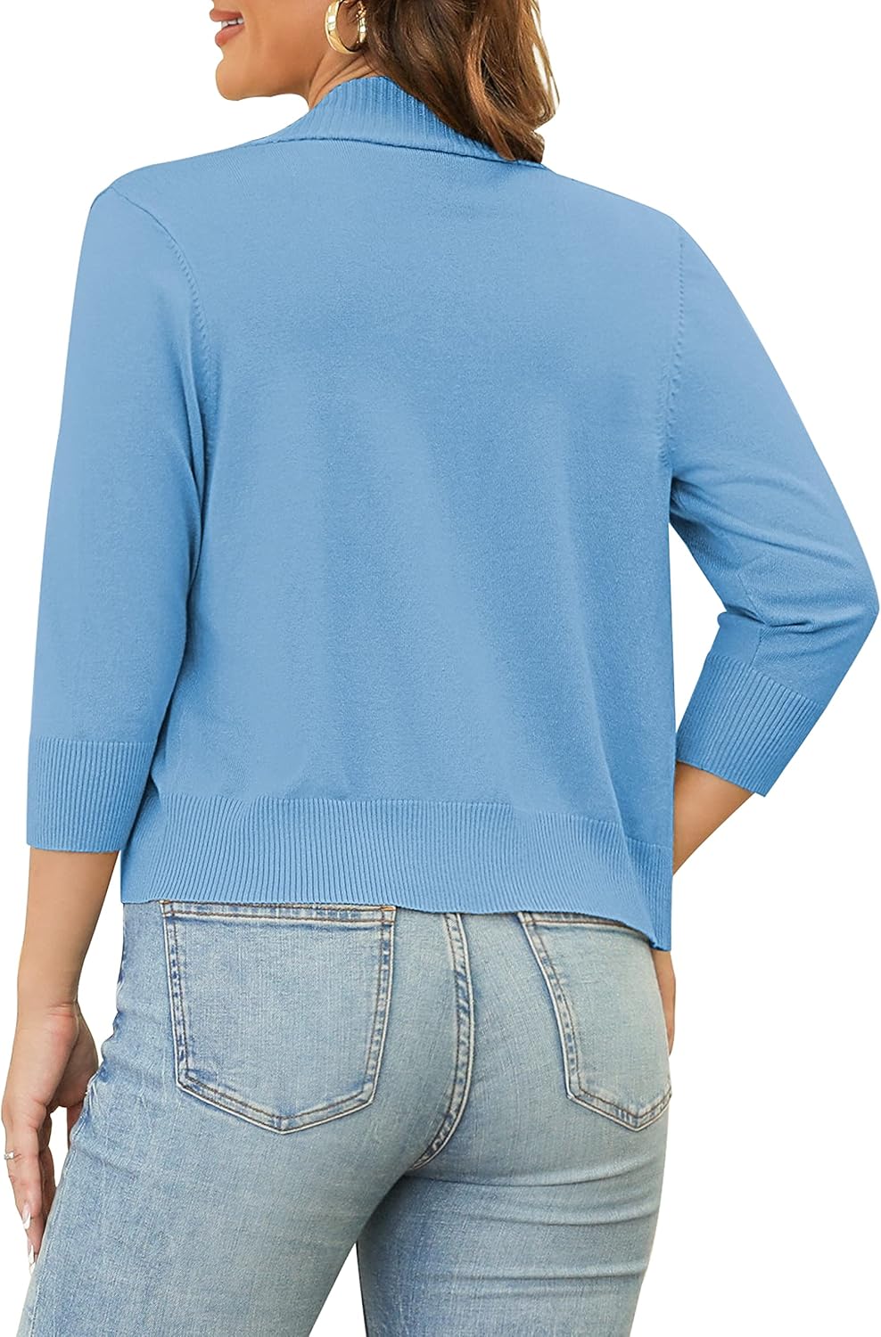 Women's 3/4 Sleeve Cropped Cardigan Sweaters Open Front Bolero Short Shrugs S-XL