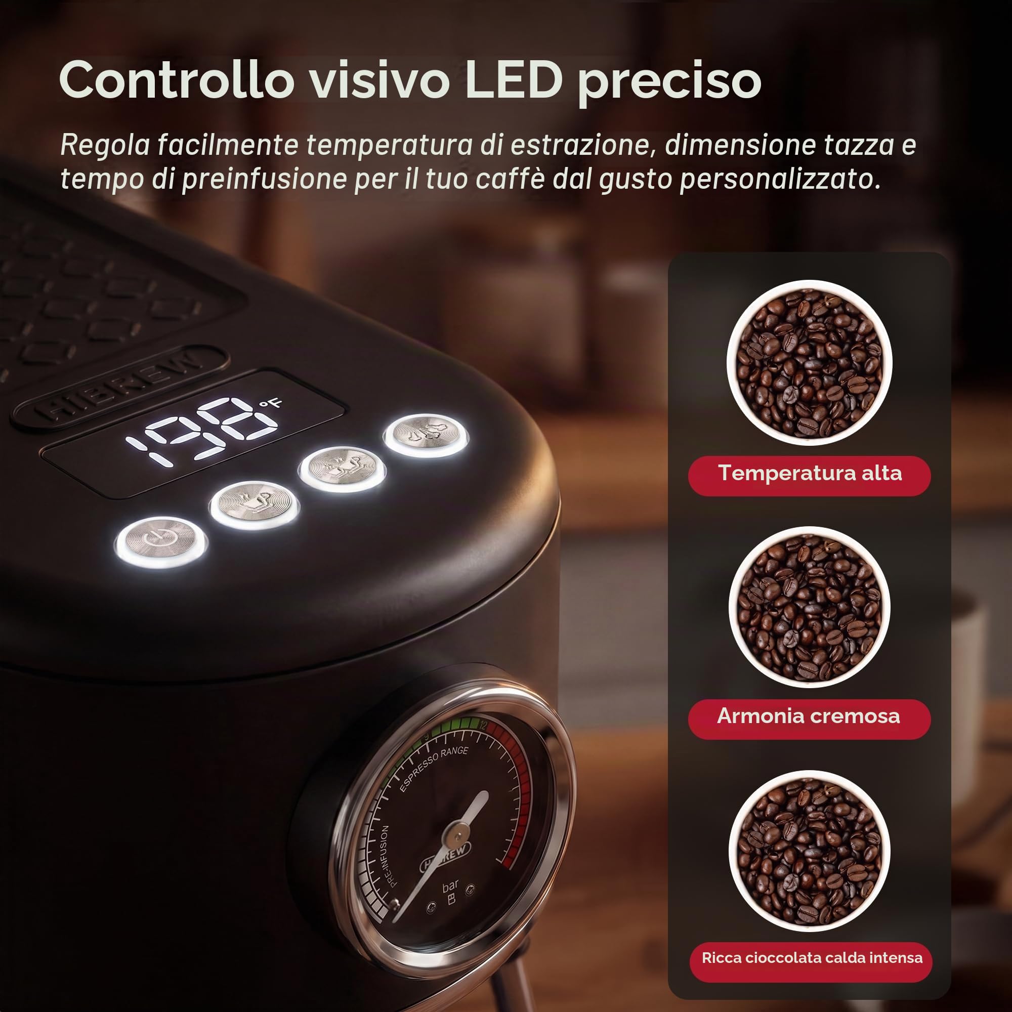 HIBREW Macchina da Caffè Espresso Programmabile con Display LED e Manometro