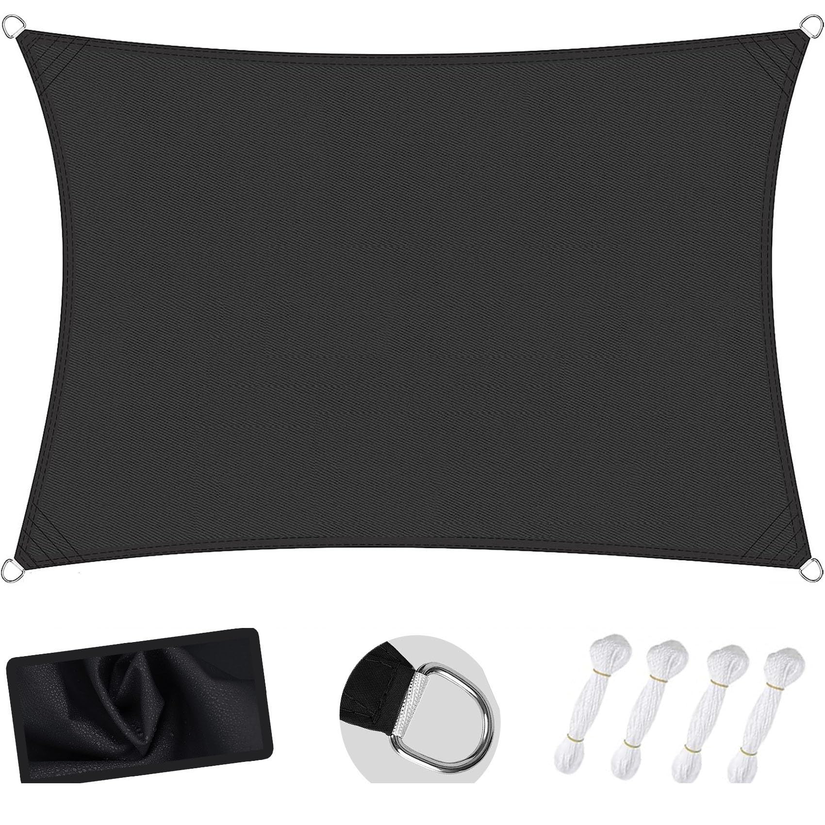 WQPMNYG Waterproof shade sail Waterproof Sun Shade Sail 1.4 x 2.2m Rectangle UV Block Sunshade Canopy with Free Rope for Outdoor Garden Patio Party Backyard Black