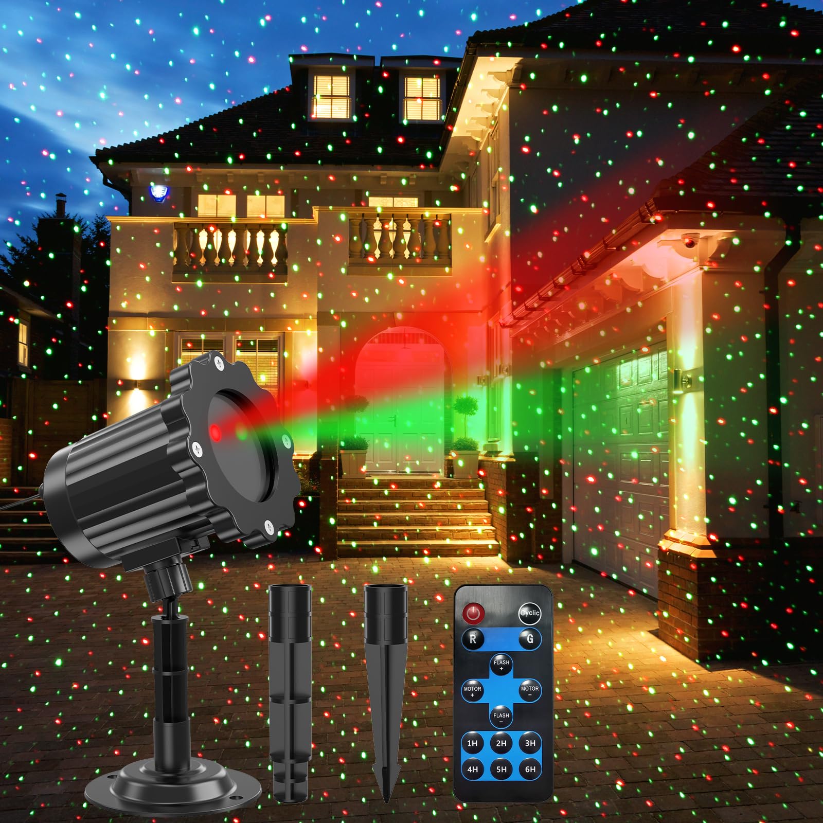 Photo 1 of Christmas Projector Lights Outdoor, Waterproof Christmas Laser Lights Outdoor with Remote, Landscape Spotlight Red and Green Star Show, Laser Projection for Garden House Decor Holiday Xmas Decoration