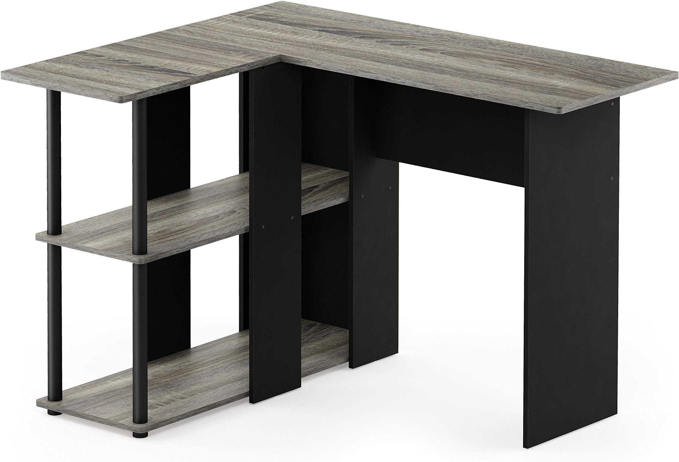 Furinno Abbott L-Shape Writing Desk, Computer Desk with Bookshelf, French Oak/Black, 104.5 (W) x 73.51 (H) x 87.5 (D) cm