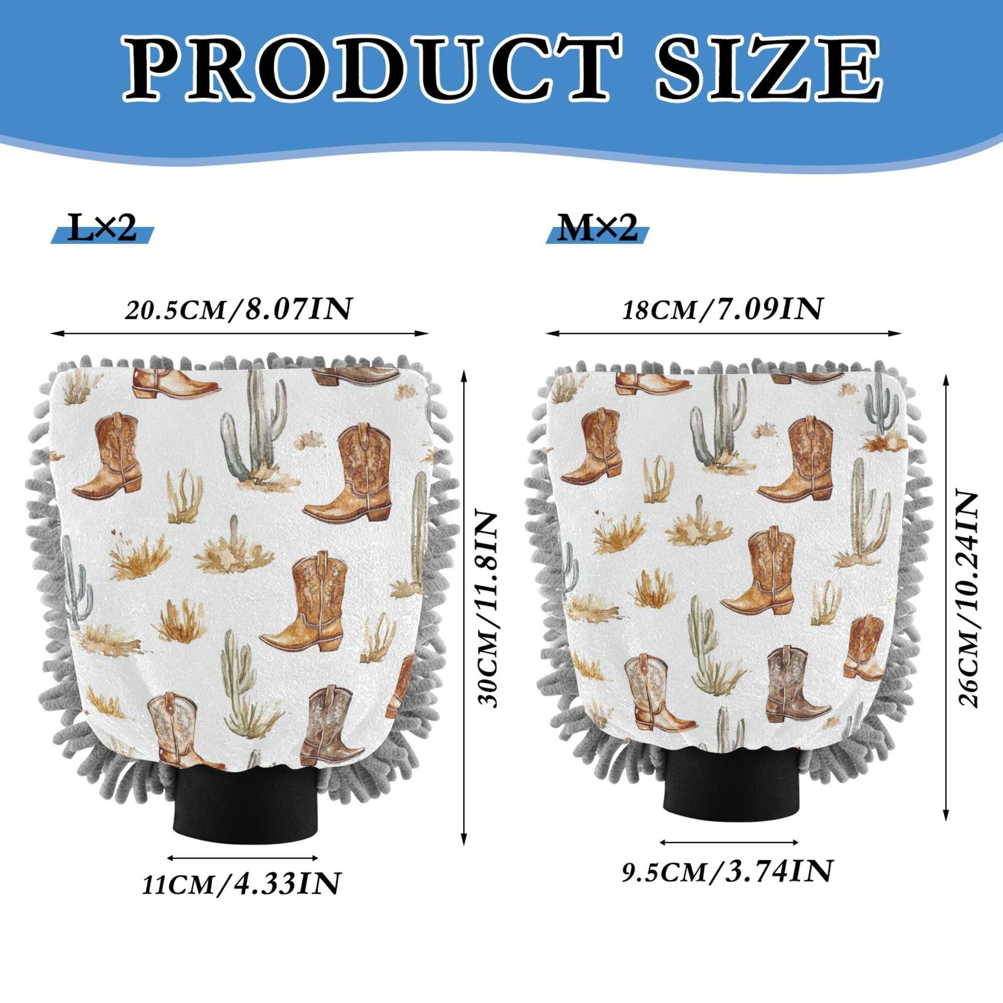 Western Cowboy Boho Cactus Boots Wash Mitt Microfiber 2 Pack Car Washing Gloves Non Scratch Detailing Sponge for Wash Drying