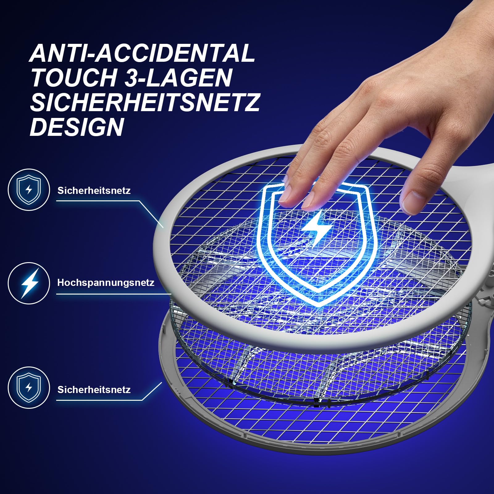 Elektrische Fliegenklatsche 4000V Bug Zapper Schläger Dual Modi Mückenvernichter mit Lila Mückenlicht Wiederaufladbar für Indoor Home Office
