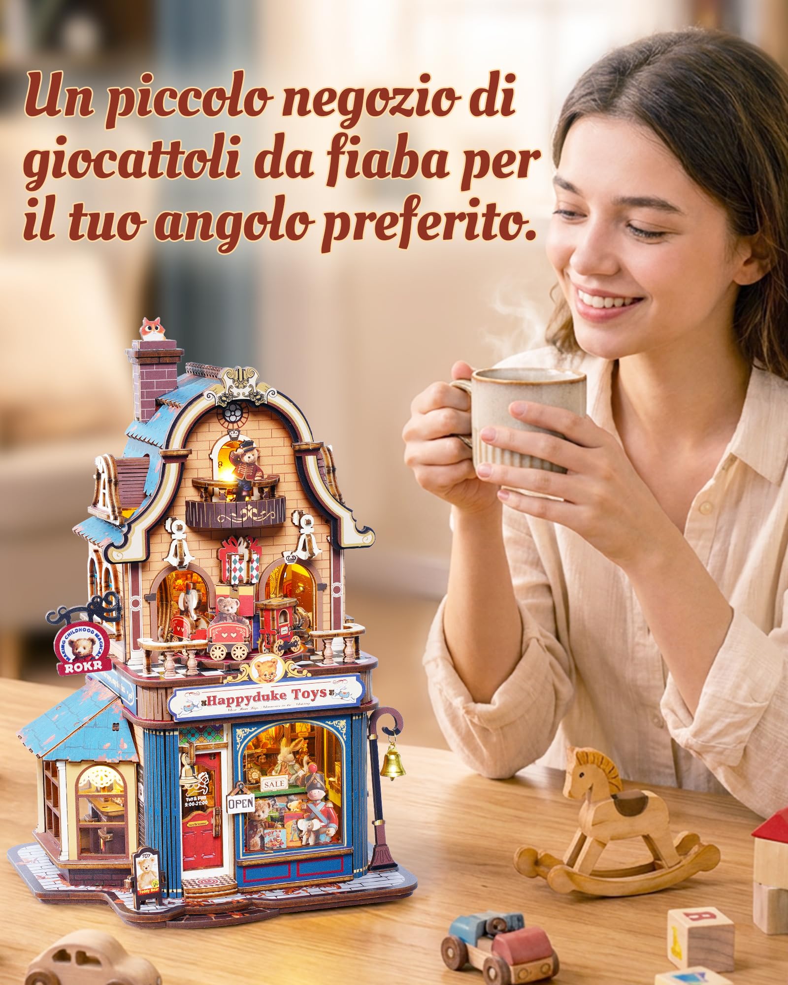 ROKR Happyduke Toy Shop Puzzle 3D in Legno per Adulti, EAM01 | Regalo per adulti,Miniatura decorativa per scrivania