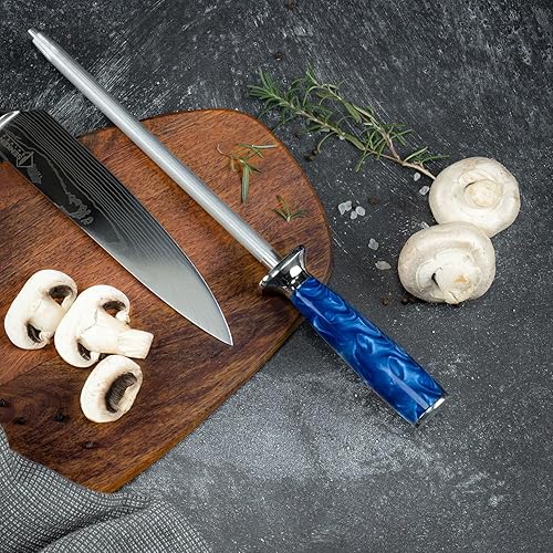 Miniatura 5 de SENKEN - Afilador de cuchillos profesional con mango de resina azul, varilla de acero inoxidable de alto carbono para afilar y afilar cuchillos