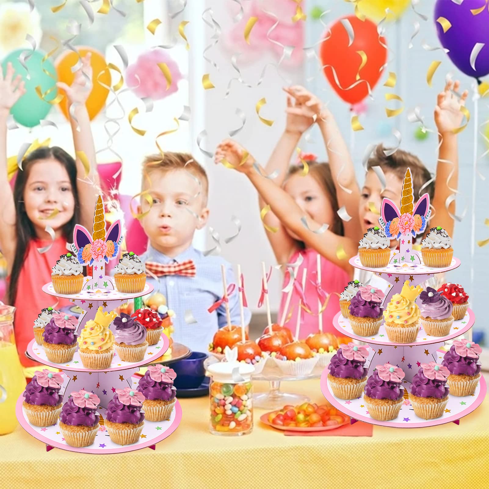 Alzata Cupcake A 3 Piani Tema Unicorno - Decorazione Feste Bambini E Baby Shower - Foto 11