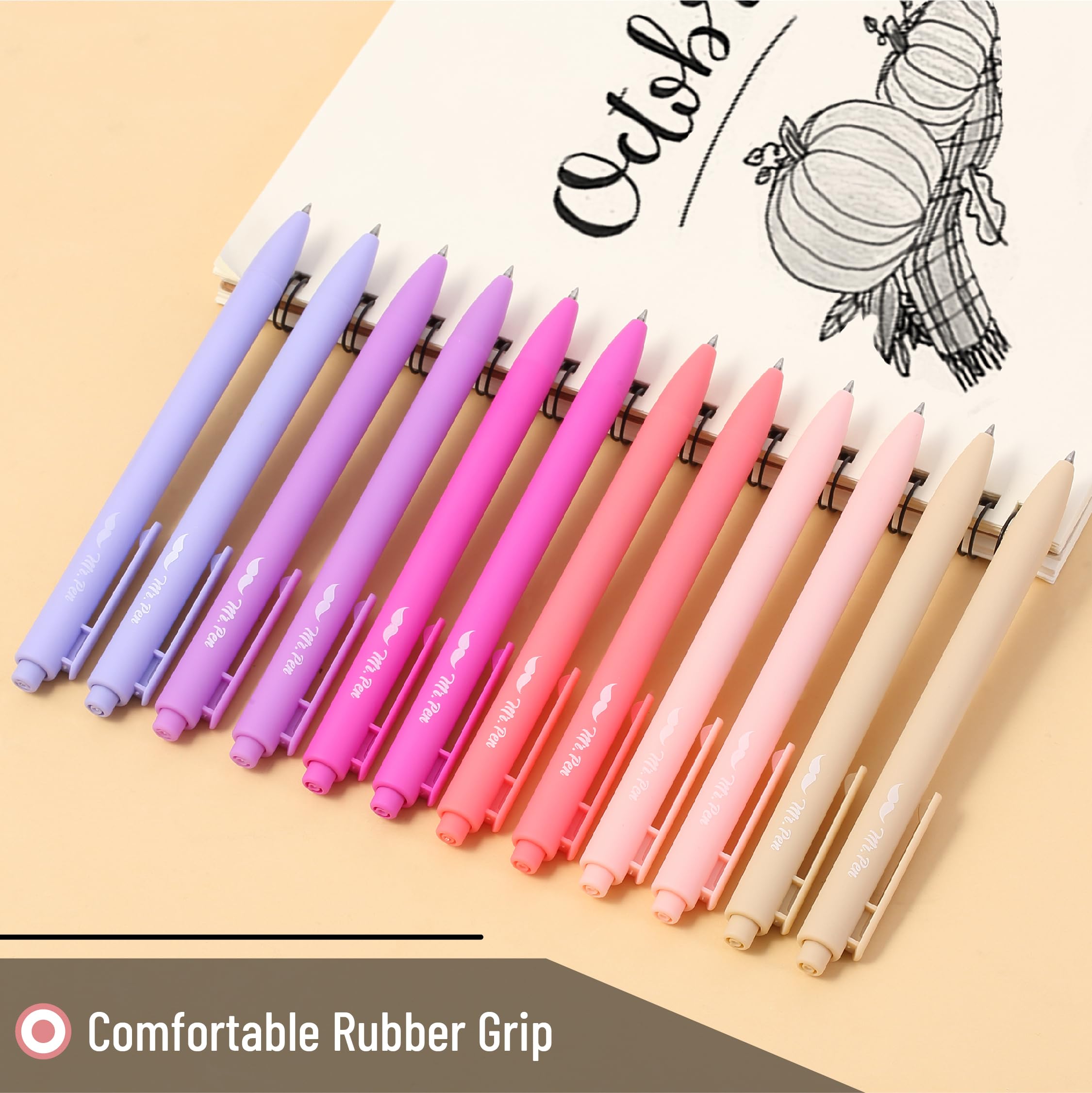 Mr Pen- Retractable Gel Pens 12Pack Black Ink Blushing Bloom Color Barrel Gel Pens — view 4