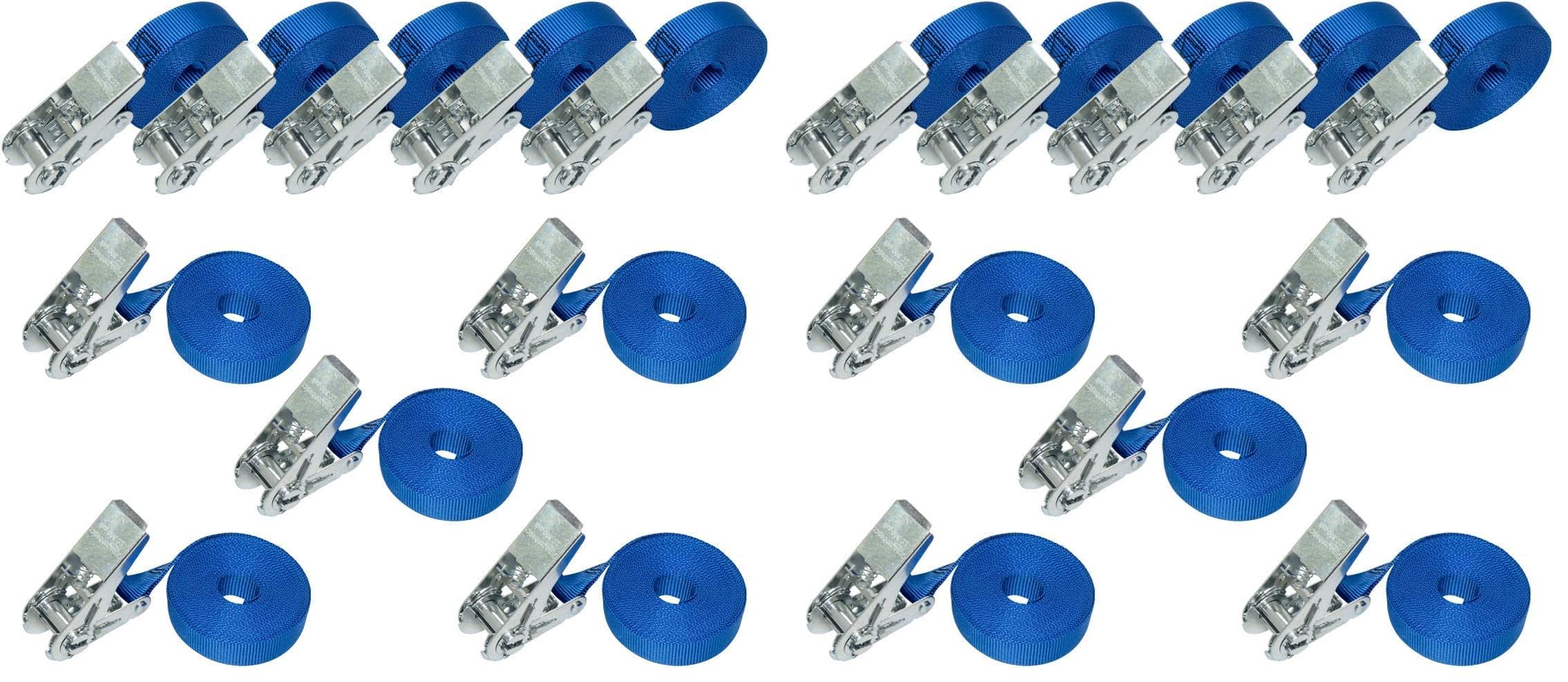 Amazon Basics Cinghie di fissaggio con cricchetto, lunghezza 6 m, larghezza 25 mm, capacità di carico 800 kg, conformi a DIN EN 12195-2, 10 unità, confezione da 2, Blu
