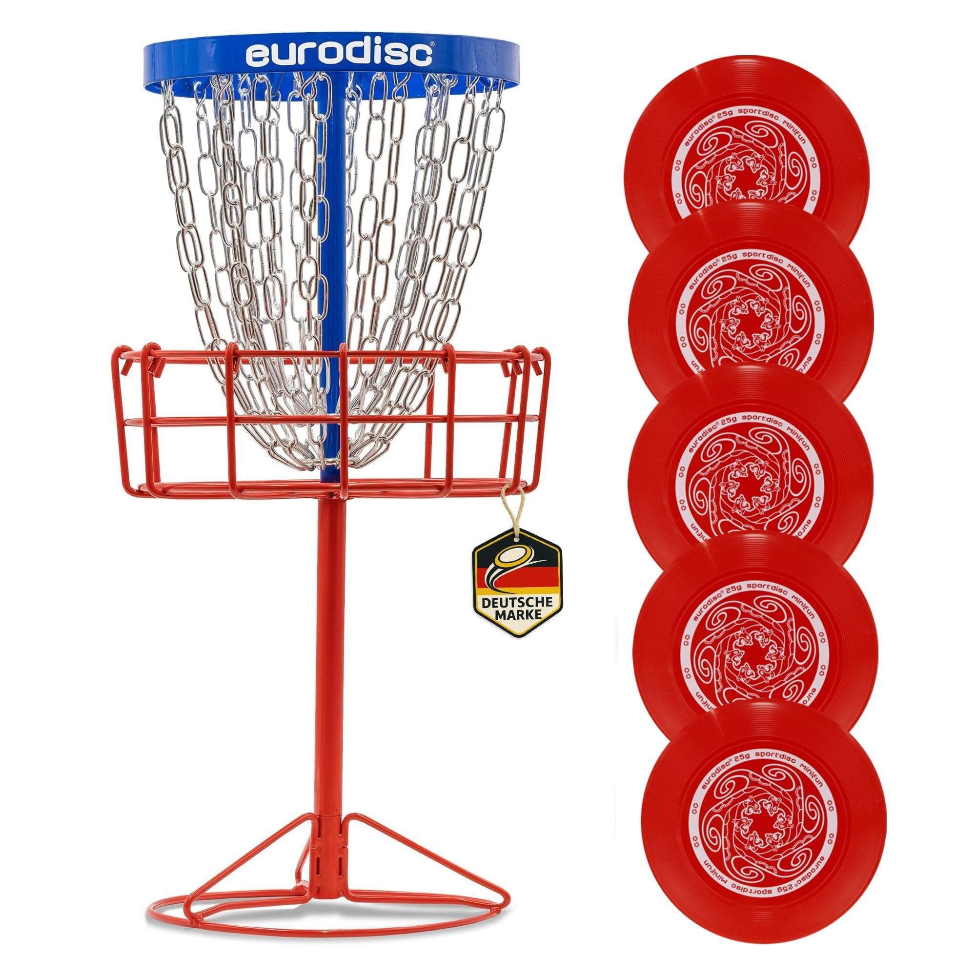 eurodisc Mini Discgolf Zielkorb Set - Discgolf Trainingskorb inkl. 5× 25g XS Trainings-Discs für Wurftechnik & Präzisionstraining