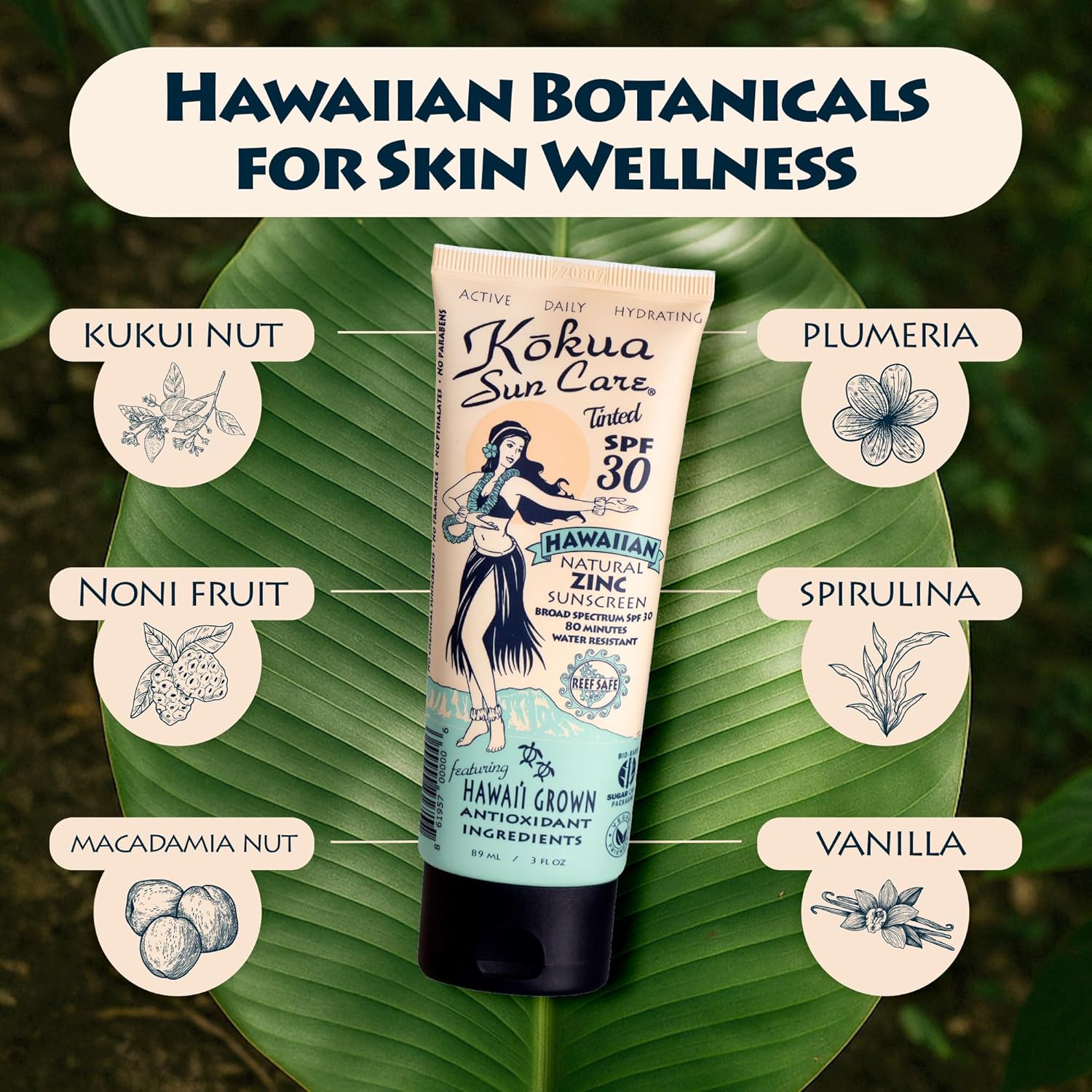 Kokua Sun Care Hawaiian Reef Safe SPF 30 | Zinc Oxide | Tinted Mineral for Face & Body | Sun Protection | Water Resistant | Chemical Free | Natural Ingredients - Image 2