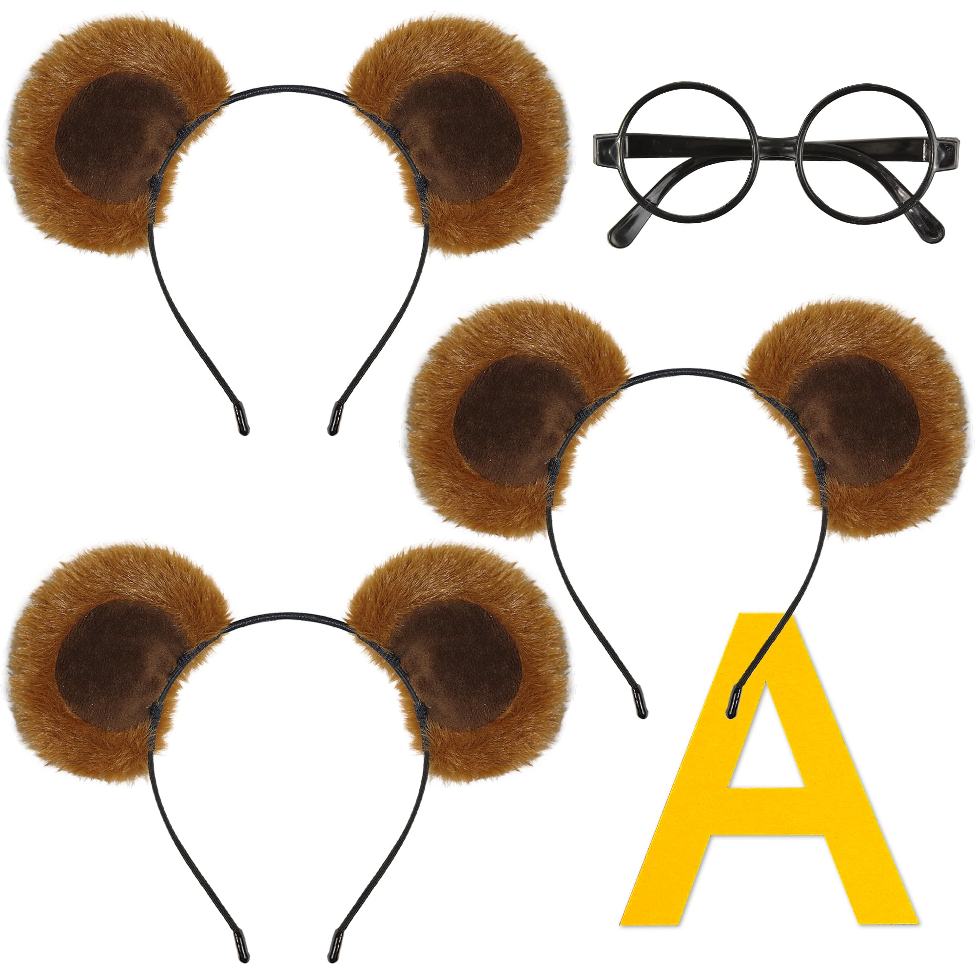 U-Zomir 5 Pcs Chipmunk Costume Set, 3 Pack Chipmunk Ears Headband, 1 Round Black Glasses Frame and 1 A-shaped Sticker, Chipmunks Ears for Halloween