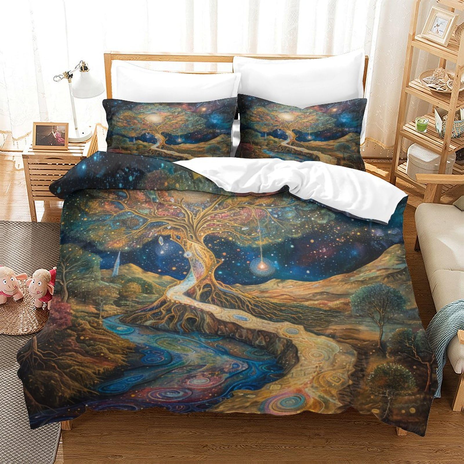 P1S9U7W5Y 3D Printed Starry Tree Duvet Cover Set 3pcs Microfiber Dream Night Bedding Set SuperKing