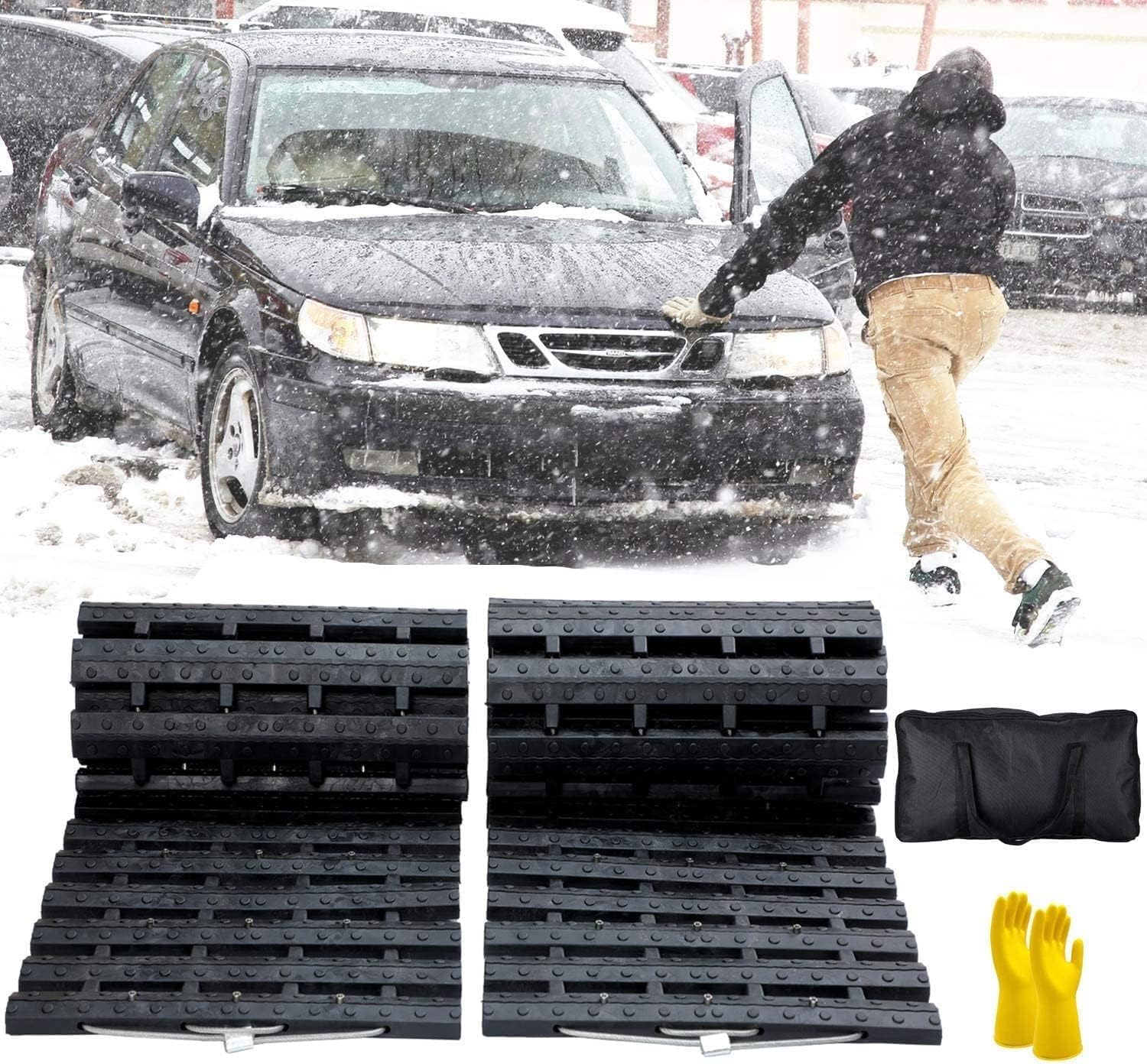 THE WHITE SHOP 2pcs Tire Traction Mat, Recovery Track Portable Emergency Devices for Pickups Snow, Ice, Mud, and Sand Used to Cars, Trucks, Van or Fleet Vehicle (80 * 22CM)
