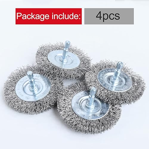 Miniatura 10 de Hiqalty 10 cepillos de rueda de alambre de acero inoxidable de 3 pulgadas para taladro con vástago hexagonal de 14 pulgadas (10)