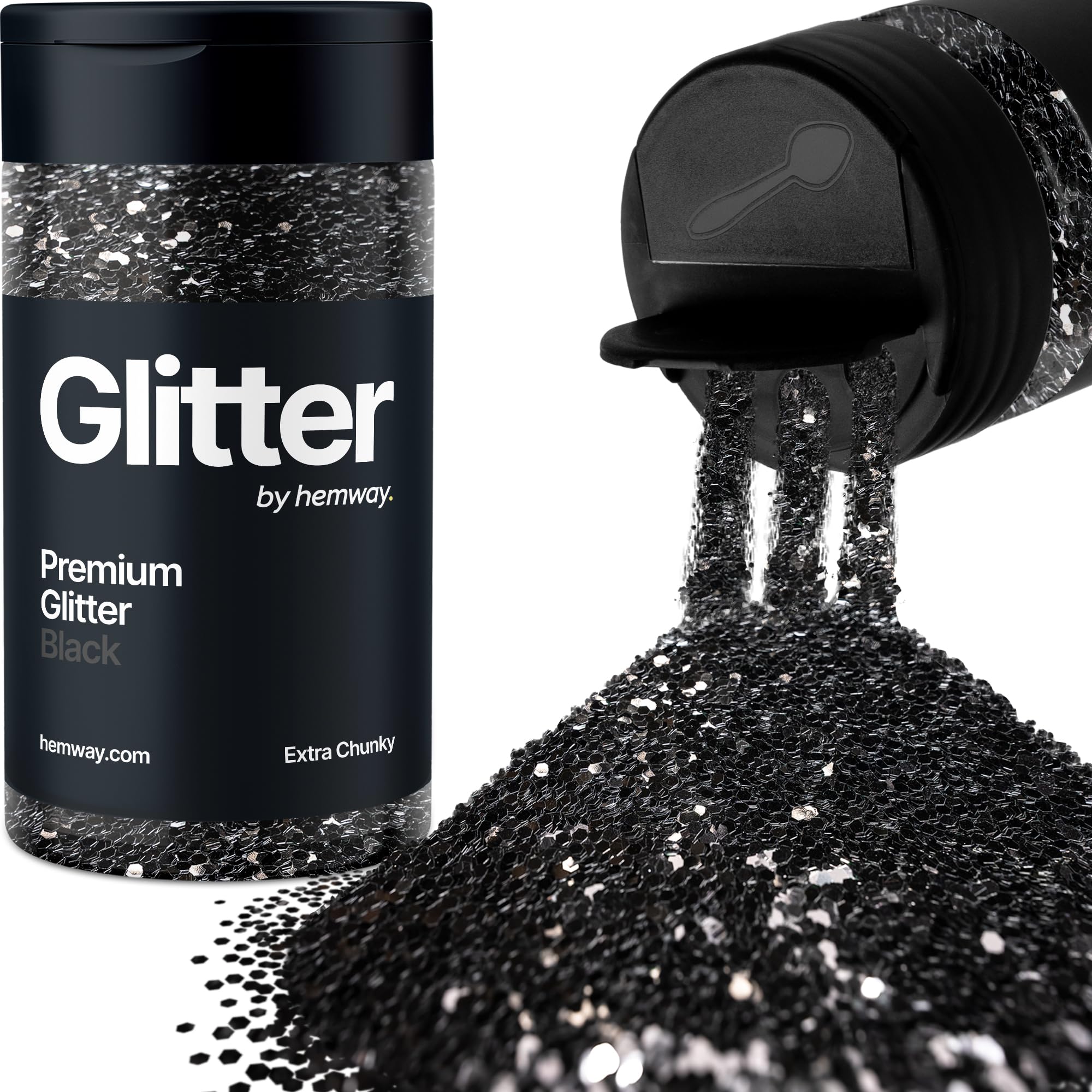 Black Glitter Shaker, 130g Extra Chunky Glitter, Crafts 1/24" Metallic Flake Black Sequins, Resin & Epoxy Crafts, Decorating