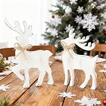 COCHIE 复古圣诞驯鹿装饰品,适用于家庭、办公室、壁炉架、桌面、派对、架子、2 复古农舍驯鹿冬季假期桌子中心装饰品、木制圣诞装饰品（复古）
