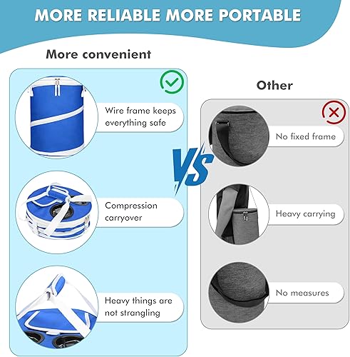 Miniatura 7 de Tirrinia Hielera grande emergente, hielera plegable aislada con mesa plana para bebidas, enfriador redondo ligero y portátil para viajes, pesca,