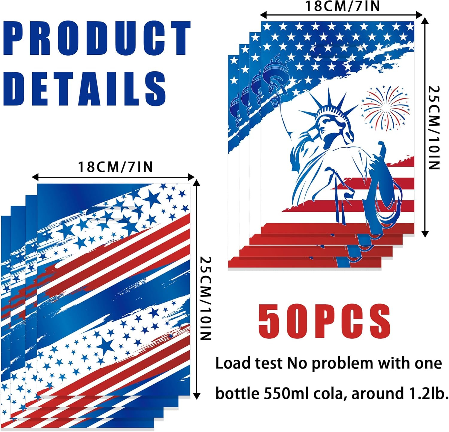 GLURUITE 4th of July Plastic Treat Bags 50pcs Patriotic Gift Bags with Handles for Independence Day Memorial Day Veterans Day Decorations Party Supplies - Image 4