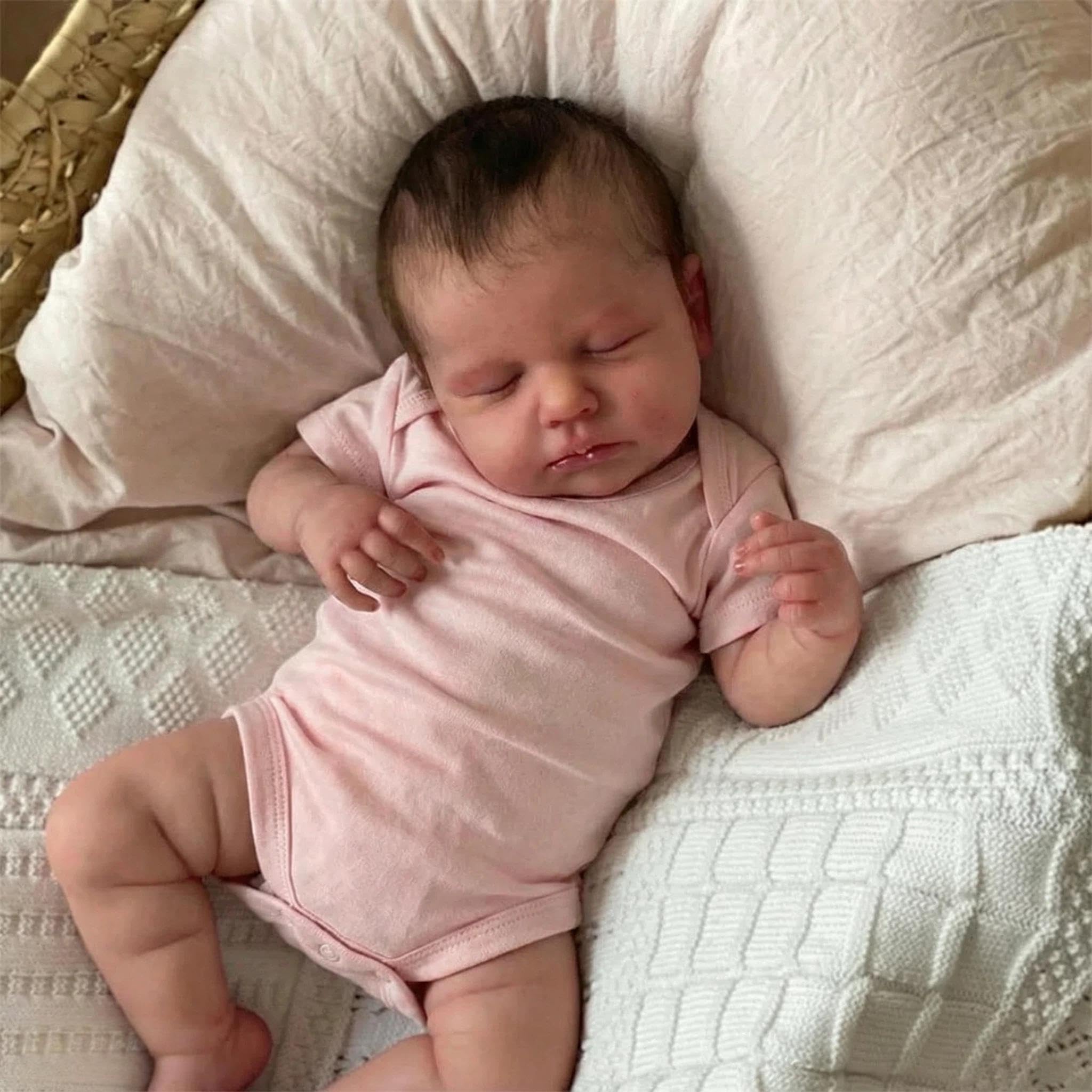 Anano Realistic Reborn Baby Doll Full Body Silicone Waterproof 20 Inch Real Looking Lifelike Sleeping Newborn Baby Girl Dolls Loulou Life Like Toddler Washable Baby Doll, White