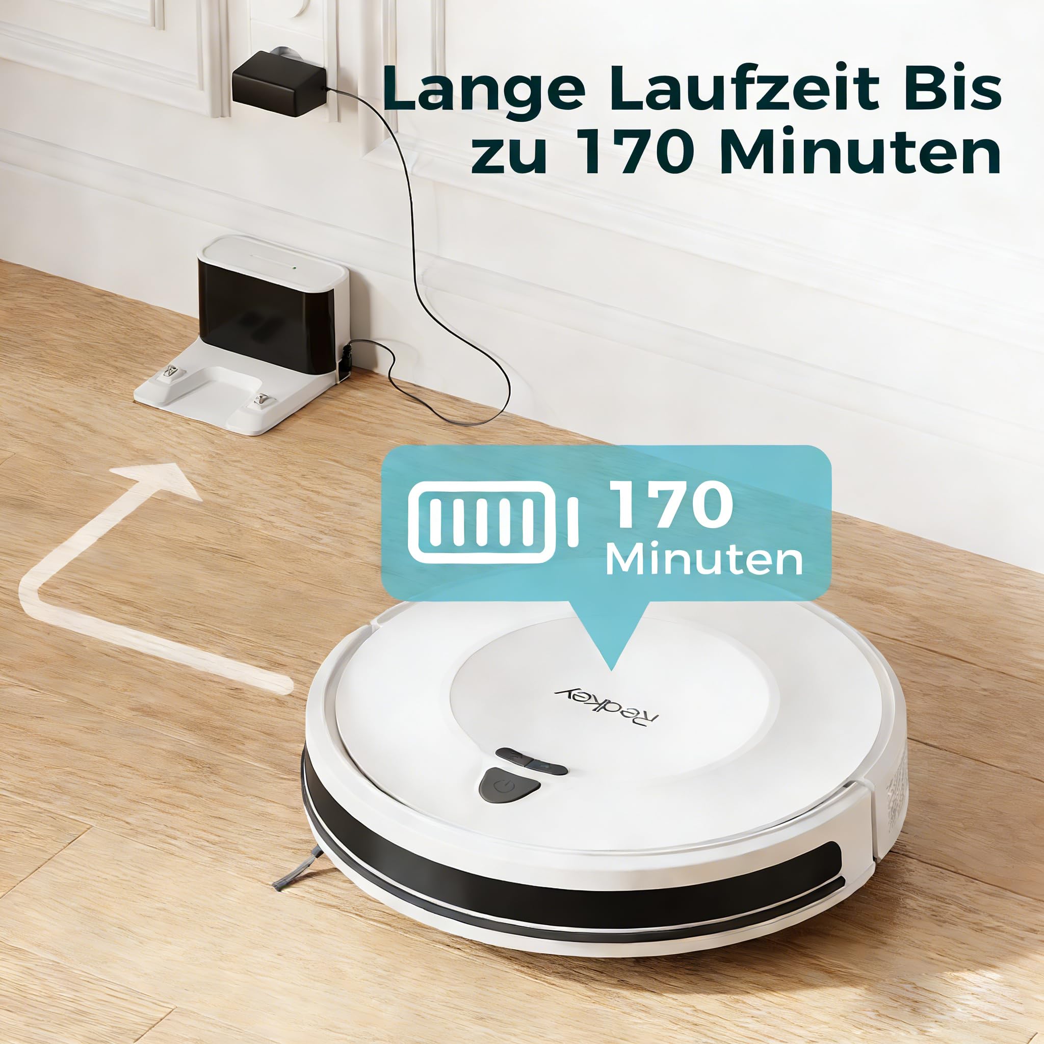 Redkey E6 Saugroboter mit 7000 Pa Saugkraft, Dynamische Navigation, Bis zu 170 Min Laufzeit, Roboterstaubsauger mit Ladestation, Fernbedienung und APP, Ideal für Tierhaare,Teppich,Hartboden