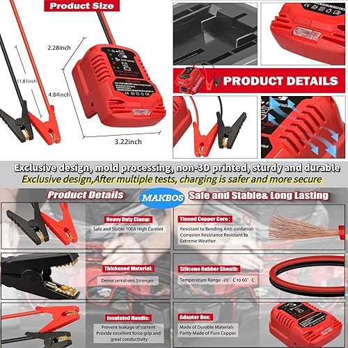 Miniatura 3 de Adaptador de arranque de puente para baterías Milwaukee 18V M18 12V Kit de cables de puente portátiles, adaptador de cable de refuerzo automotriz