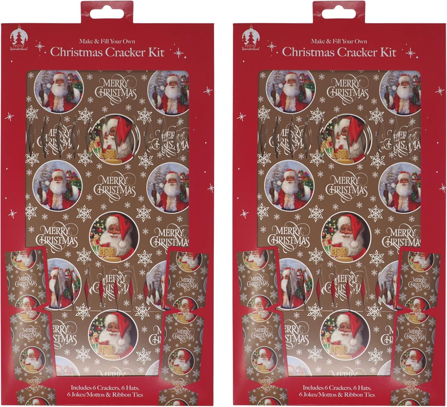 Skyte Mix Set Of 6 Make Your Own Christmas Crackers Kit Make & Fill Snap Hat Motto Red Snowflake,Plain Kraft Brown Design - Christmas Dinner Party.festive Seasonal (Santa)
