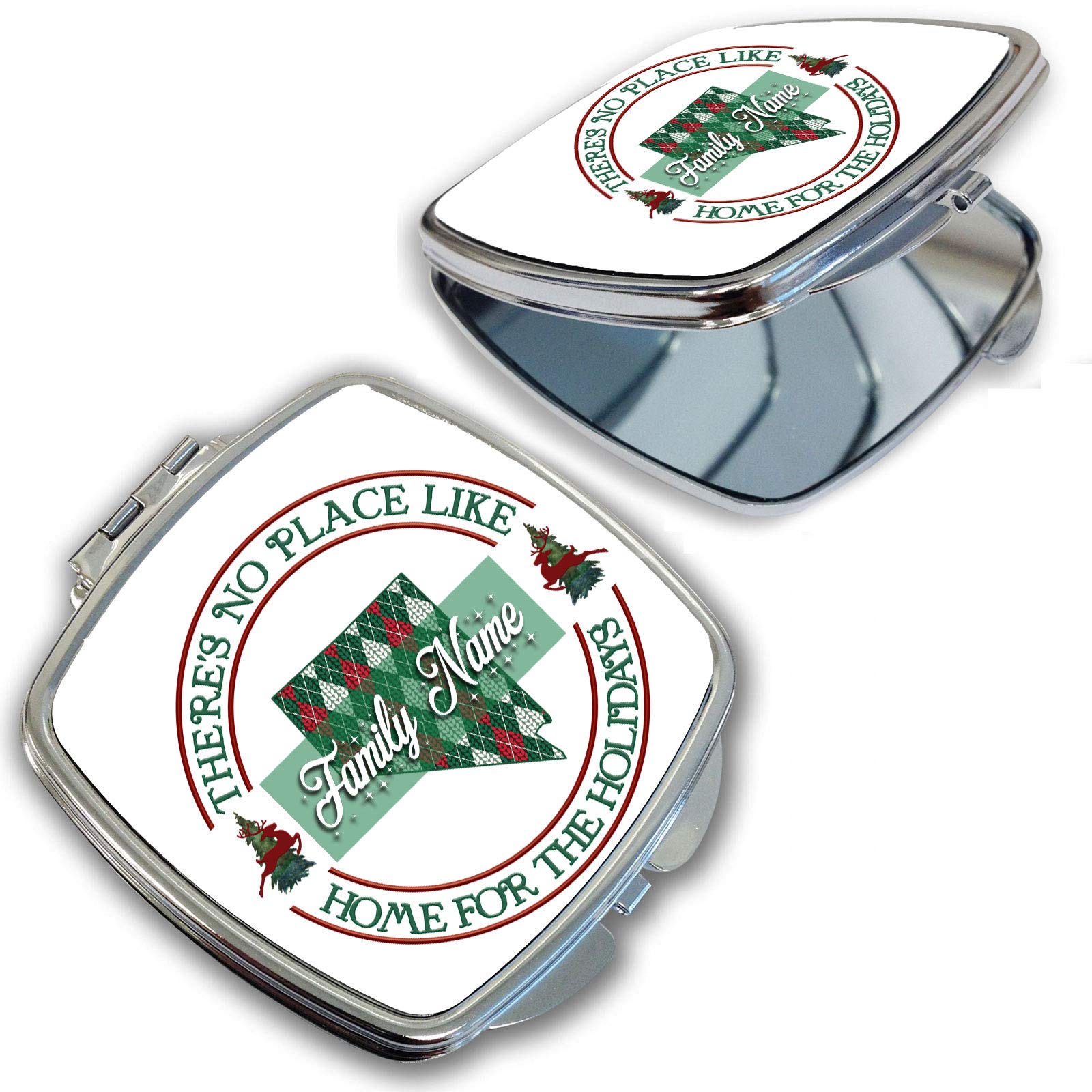 Bleu Reign BRGiftShop Personalized Custom Name Red and Green Plaid Sweater Home State Nevada Compact Pocket Cosmetic Mirror