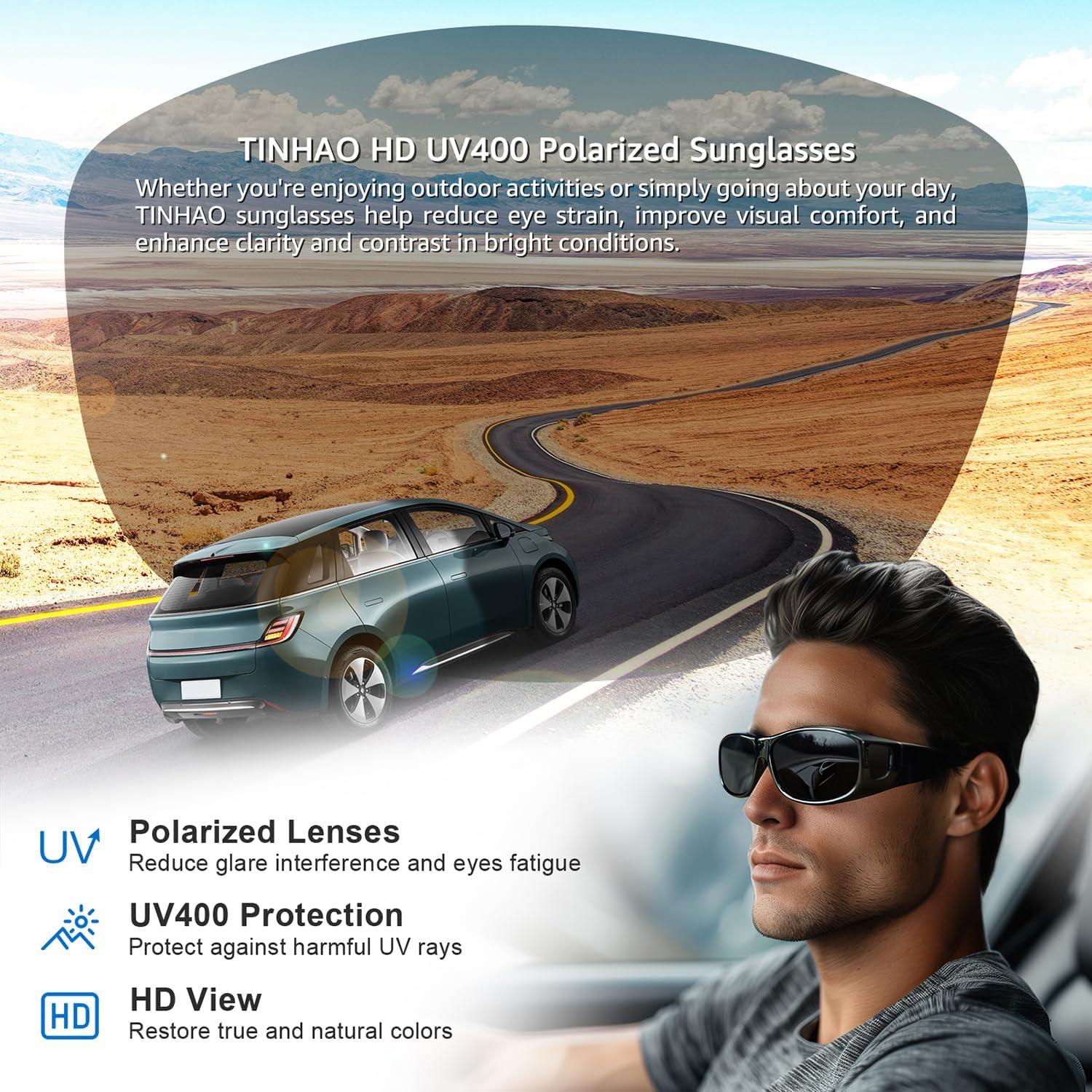 Polarized Sunglasses Fit Over Glasses for Men Women, Wrap Around UV400 Protection Sunglasses for Cycling Driving - Image 2