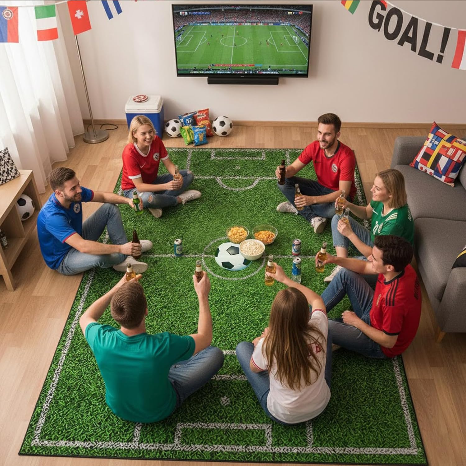 2026 World Cup Soccer Field Rug 6'x9' - Large Soft Area Rug for Watch Party Decor, Non-Slip Football Pitch Carpet for Boys Room, Sports Bar & Game Night, Ultimate 2026 Soccer Fan Gift(B)