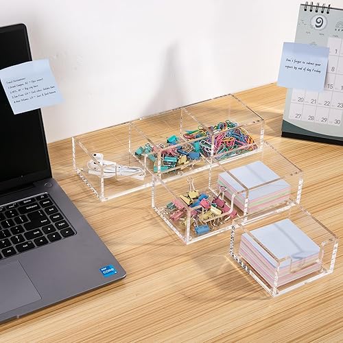 Miniatura 4 de Esonmark Soporte de notas adhesivas 3 en 1 de acrílico transparente, organizador de escritorio para escuela, hogar, oficina, post, dispensador de