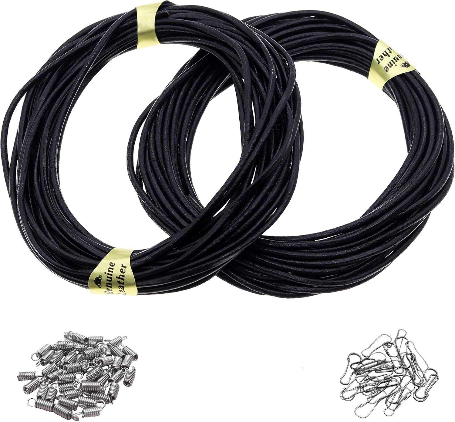 Fun-Weevz 10 Meters of 2mm Genuine Leather Cord for Jewelry Making Adults with Jewelry Findings, Thread Leather Necklace Cord, String for Bracelets, Craft Macrame Supplies Twine (Black)