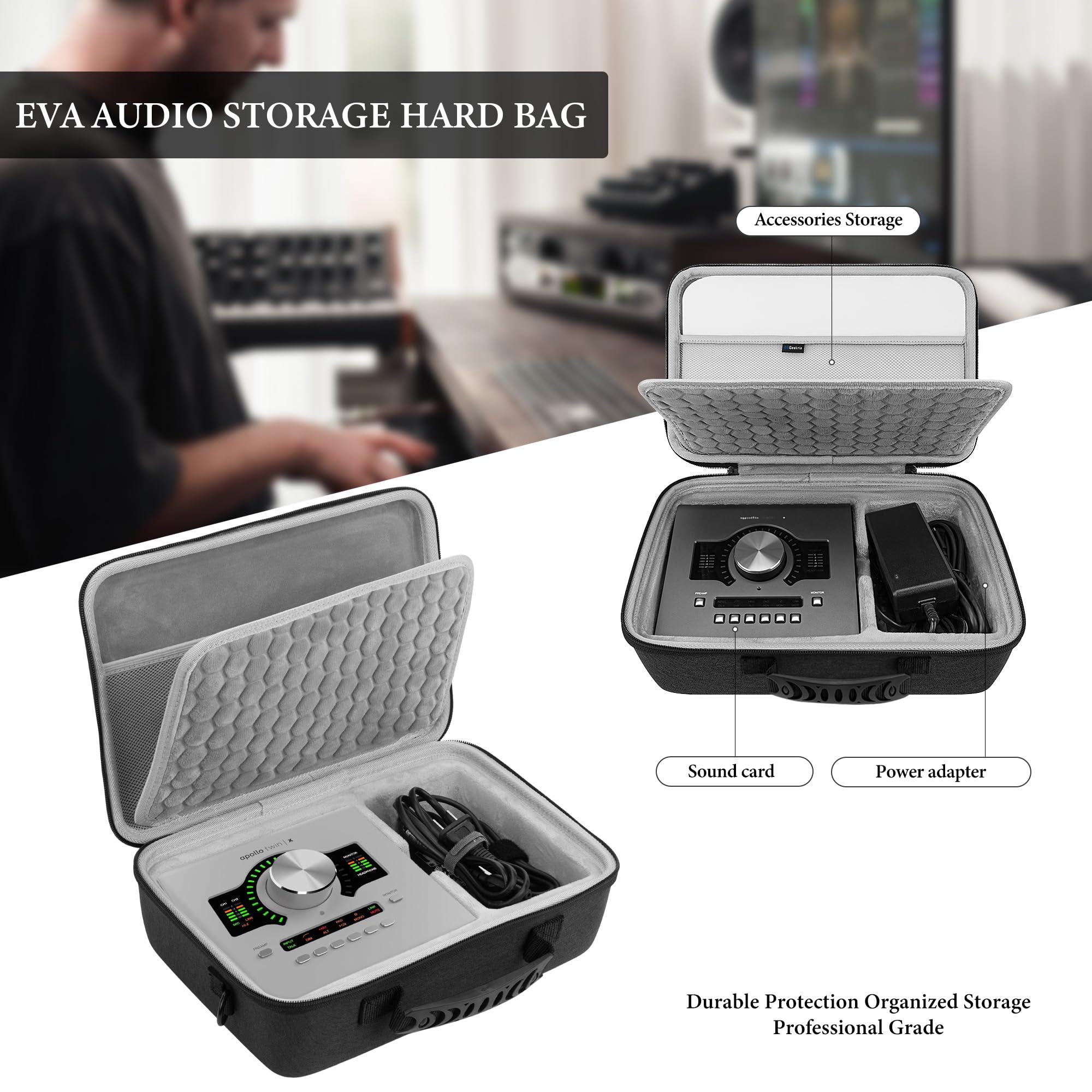 GEEKRIA Custodia per interfaccia audio, compatibile con Universal Audio Apollo Twin X DUO/Twin X QUAD/Twin X DUO Gen 2/ Twin X QUAD Gen 2, borsa da viaggio rigida in EVA (grigio scuro)