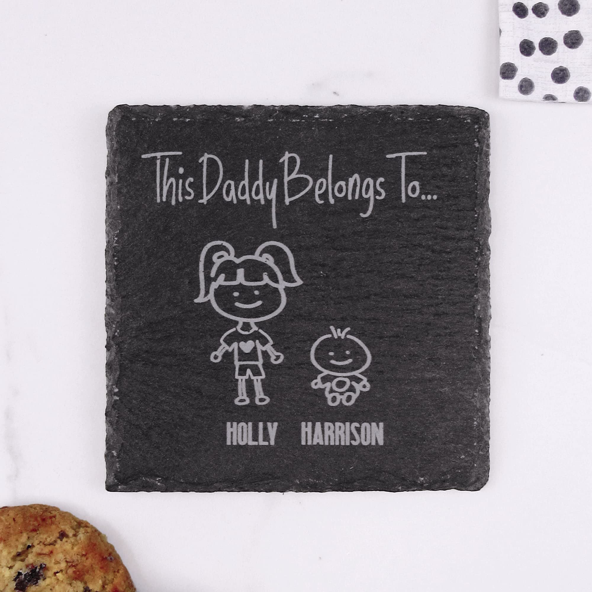 Ebuygb Light/Grey Personalised Square Slate Coaster, This Daddy Belongs To Coaster, Dad Birthday Gift, Present For Daddy, Engraved Drinks Coaster