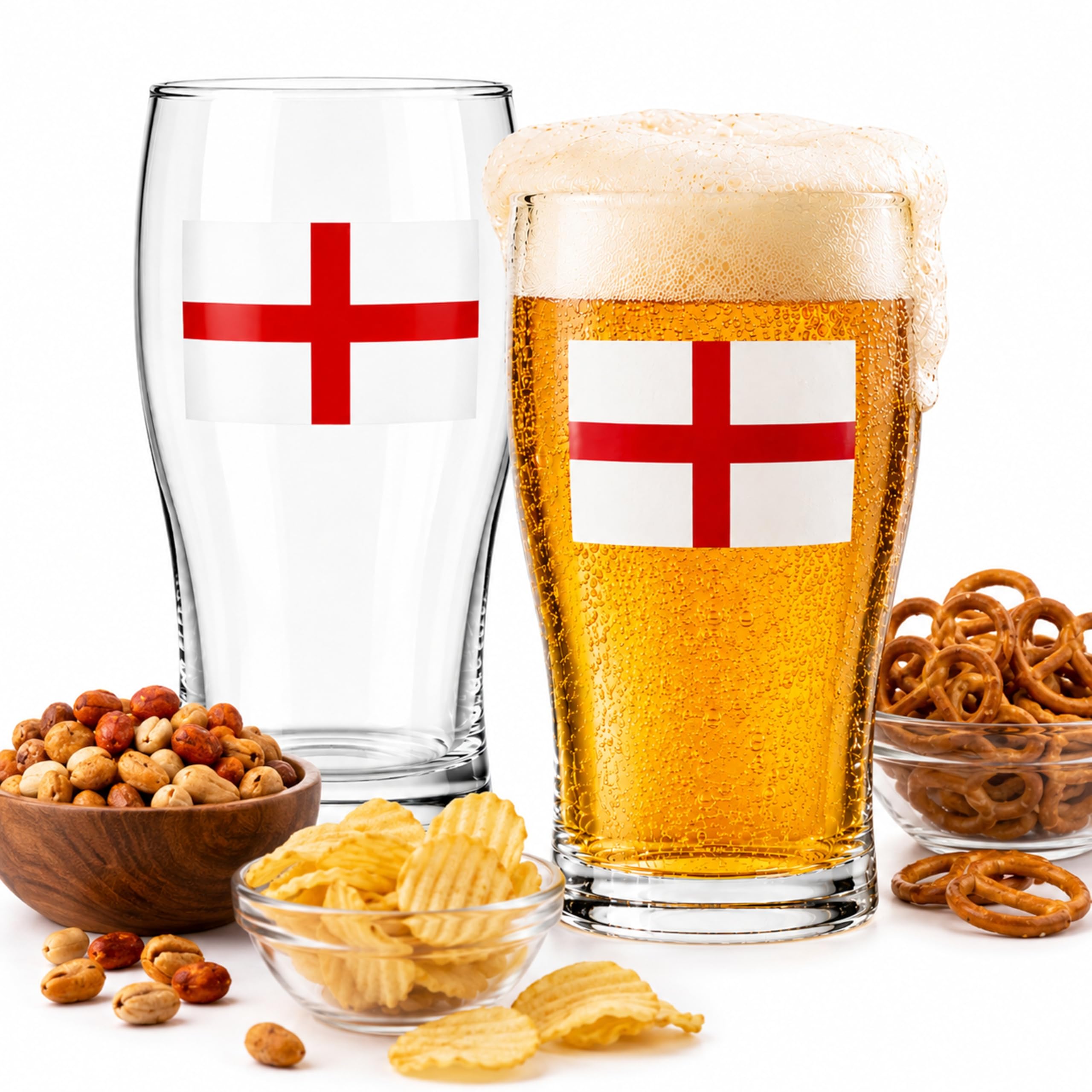 Topline England World Cup 2026 Beer Pint Glass Set - England Flag Pack of 2 St George Glasses for IPA Beer, Lager. Football Party Men's Accessories