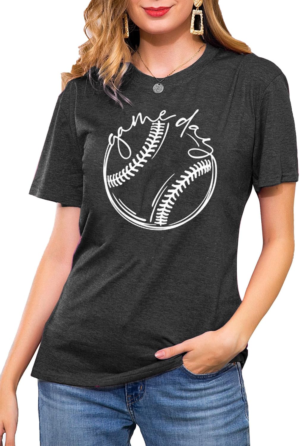 ALLTB Baseball Shirt Women Baseball Mom Shirts Funny Game Day Baseball Graphic Tee Tops Casual Ball Short Sleeve Tee Top - Image 2
