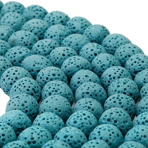 Miniatura 2 de rockcloud Cuentas redondas sueltas de piedra de lava azul de 0.394 in para hacer joyas, accesorios