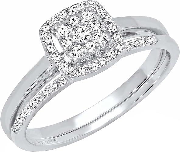 Dazzlingrock Collection 0.30 Carat (ctw) Round Diamond Ladies Square Cluster Style Engagement Bridal Ring Set for Women 1/3 CT | Available in 10K/14K/18K Gold