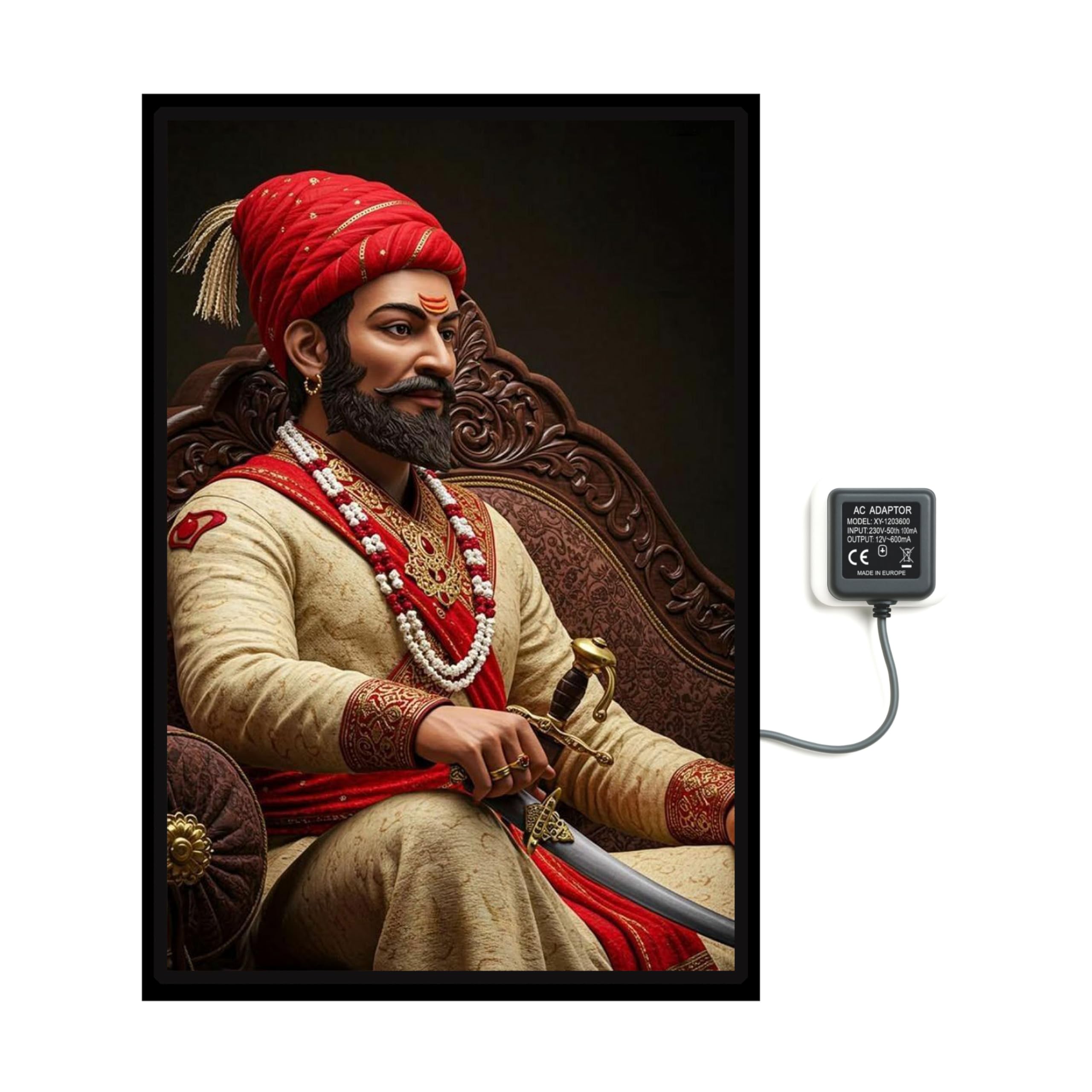 LED Light Picture Frame with Chhatrapati Shivaji Maharaj Digital Print, Black Aluminium, 12x18 Inch, Built-in LED Backlight, Wall Mount, Acrylic Sheet, Religious Theme-image-47