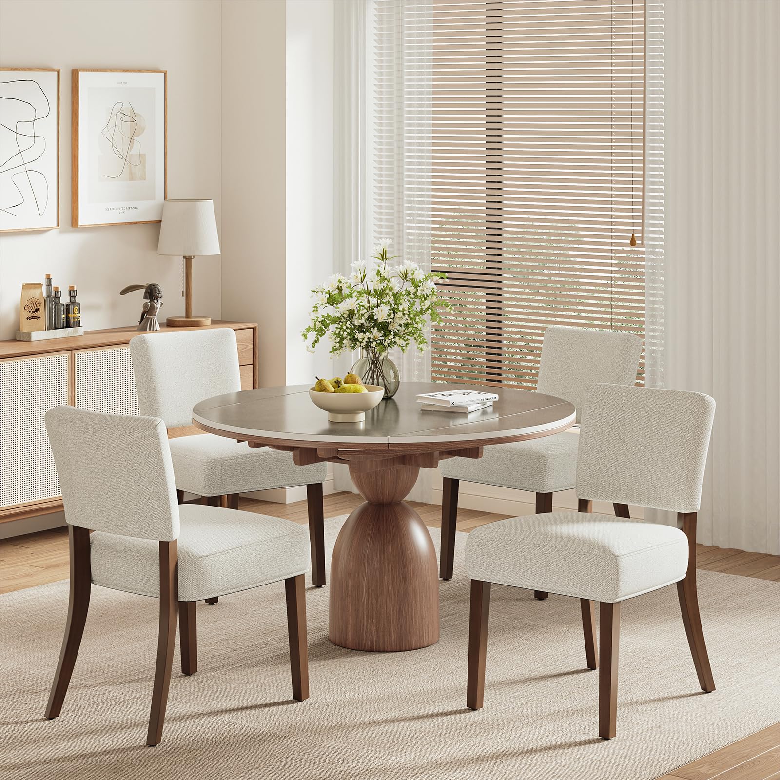Photo 1 of ***** AS IS NO RETURNS *****COLAMY Mid Century Modern Dining Chairs Set of 4, Upholstered Kitchen Chairs with Open Back, Fabric Side Dining Room Chairs with Wood Legs for Dining Room Kitchen Restaurant, Beige