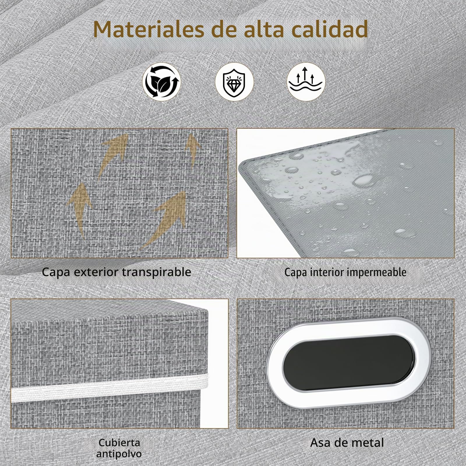 Yawinhe 3 Pack Cajas de Almacenaje con Tapa,Gris Cajas de Tela,38x25x25cm | Cajas de Almacenamiento Plegables;Contenedores Organizadoras de Tejidos con Asas,Lavable Contenedores Plegables