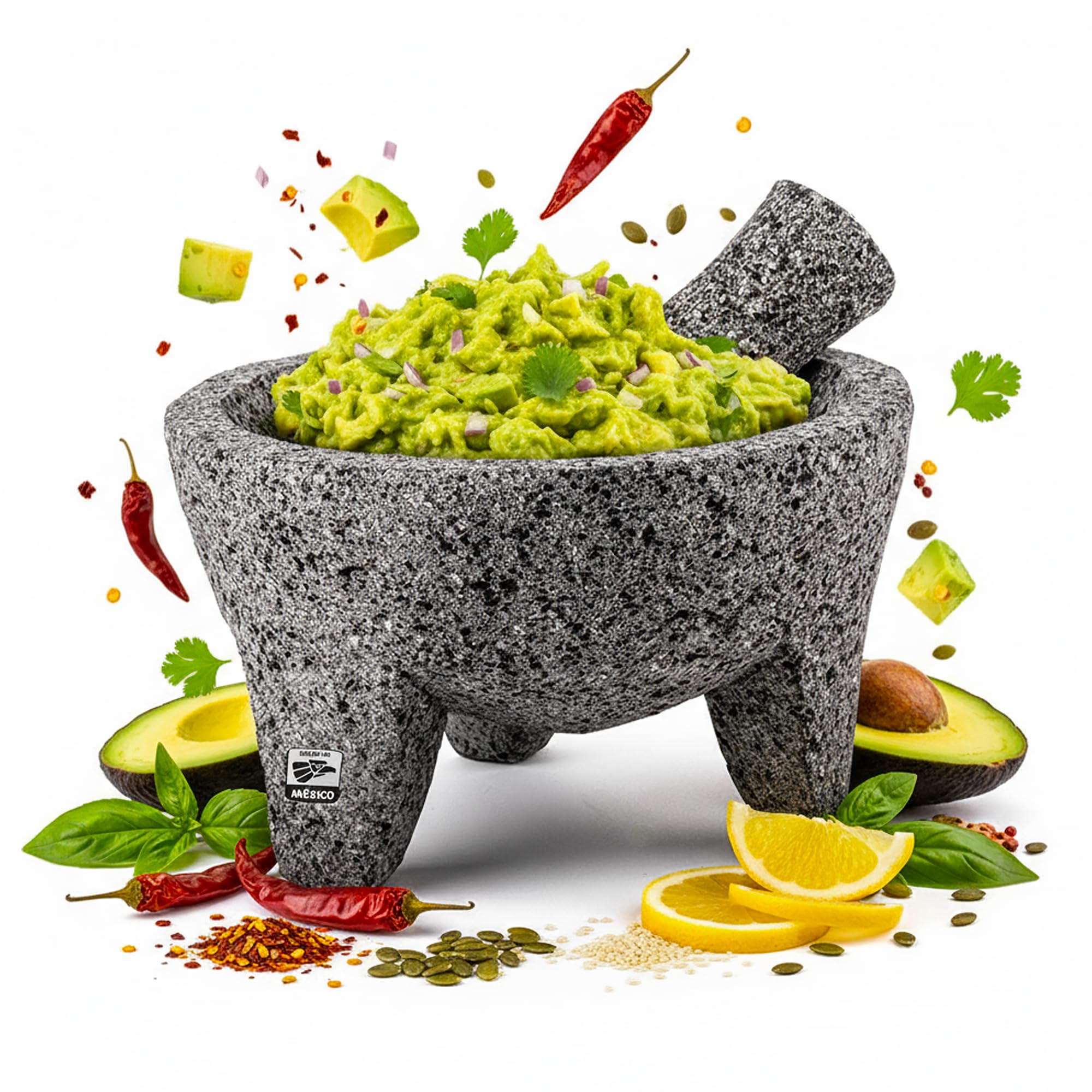 Genuine Handmade Mexican Mortar and Pestle, Molcajete de Piedra Natural Volcanica Stone, Heavy & Durable, Perfect for Homemade Salsas, Guacamole, and other Molcajete Plates | Made in Mexico (8 Inches)