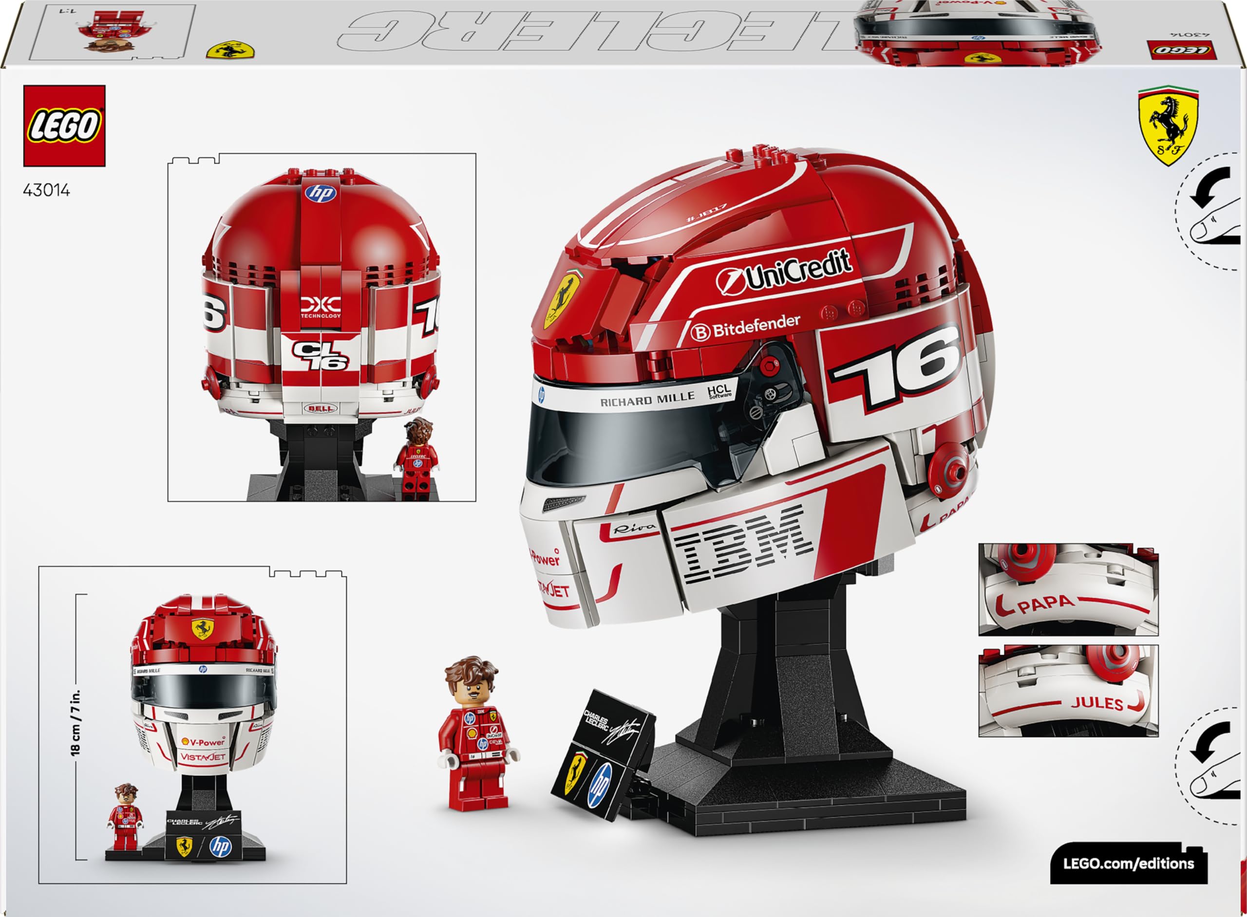 LEGO Editions Kask Charles Leclerc Scuderia Ferrari HP 43014 | Gadżet F1, zestaw klocków dla dzieci i nastolatków, prezent dla fana Formuły 1, dla chłopców i dziewczynek 14+, 886 elementów