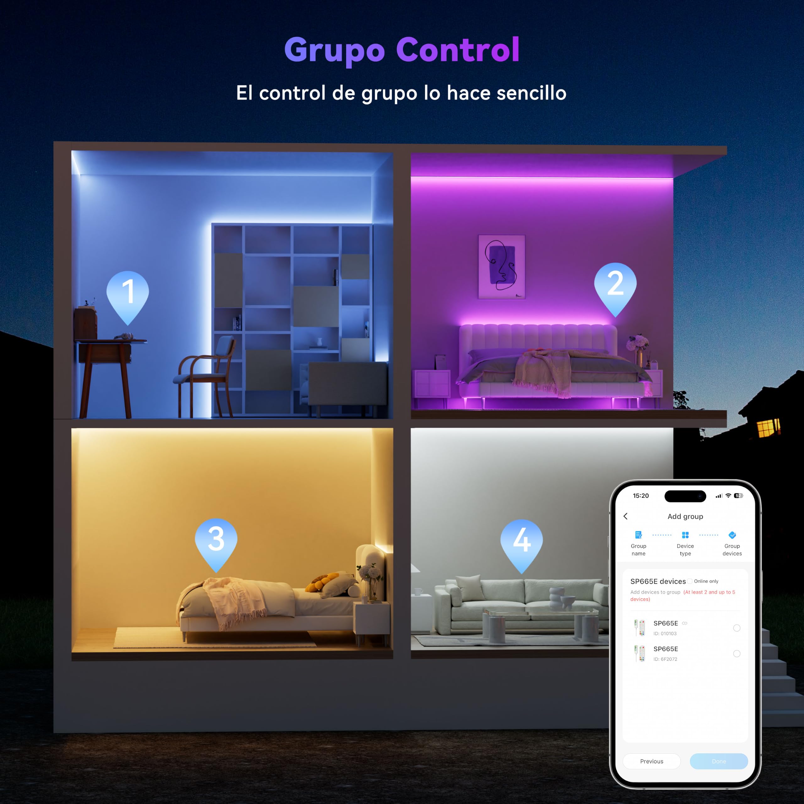OULARA Smart RGBCCT COB Tira LED de 6m,Regulable RGB+Blanca Cálida/Fría 2700K-6500K,24V kit de Tira LED con Control APP/Mando RF y Fuente,Control por Grupos y Modo Musical para Decoración Casera DIY.