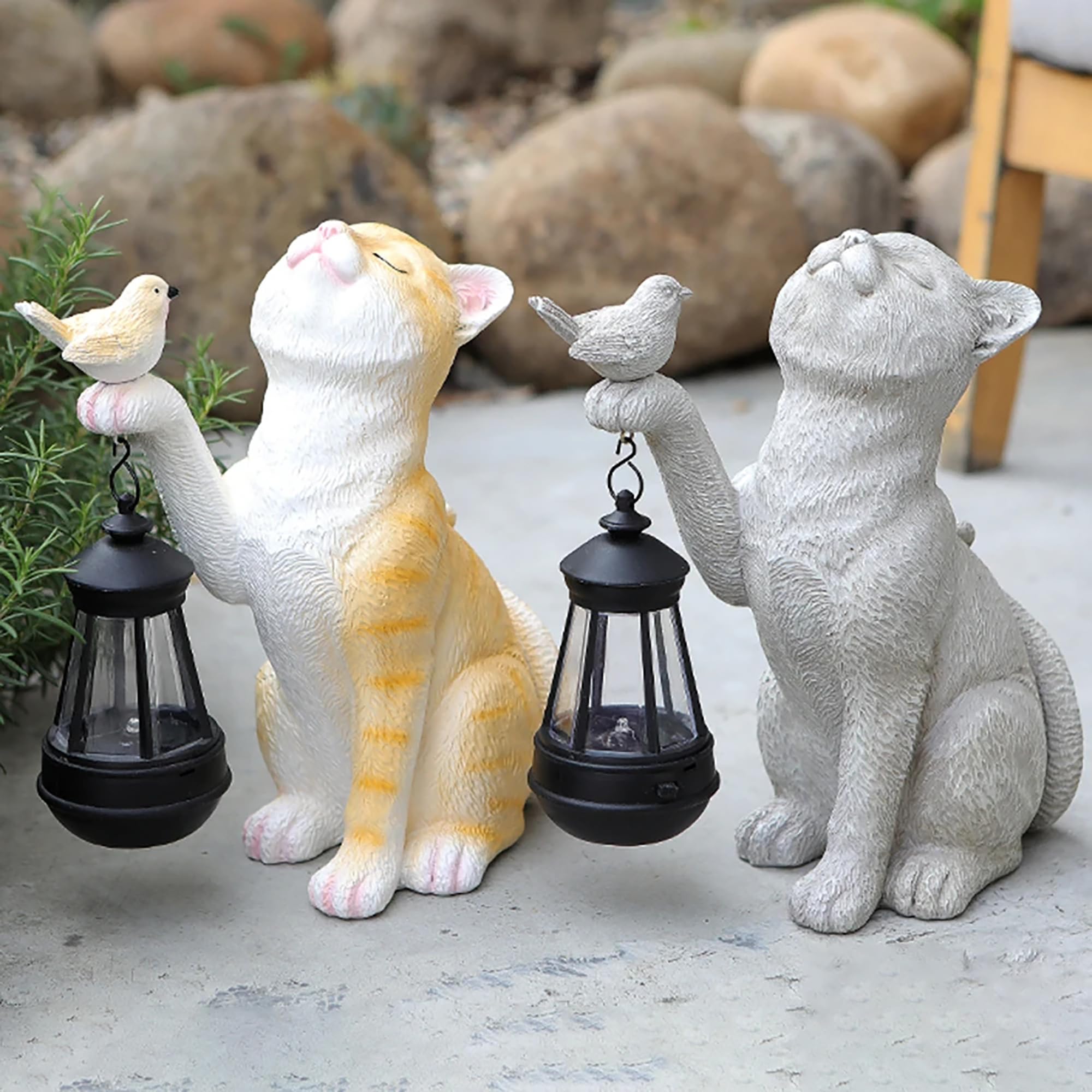 clhjinruoliu Orange,Funny Resin Cat Figurines LED Solar Light Waterproof Mini Cat Outdoor Lantern Garden Ornament Light Garden Yard Figurines Decor