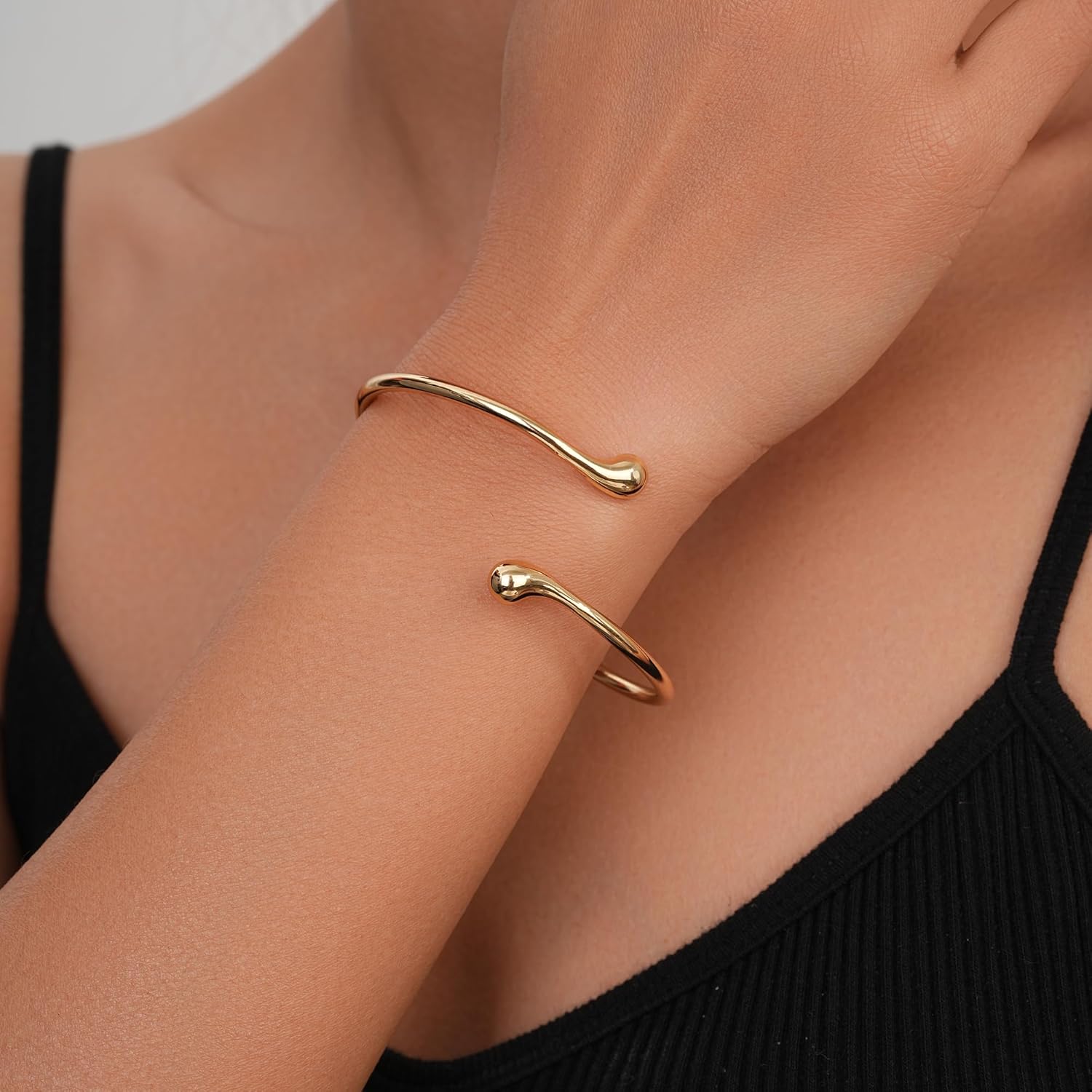 Gold Bracelets for Women, Chunky Bangle Bracelet Open Cuff/Teardrop Bangles Hypoallergenic Dainty Minimalist Jewelry for Everyday Wear - Image 6